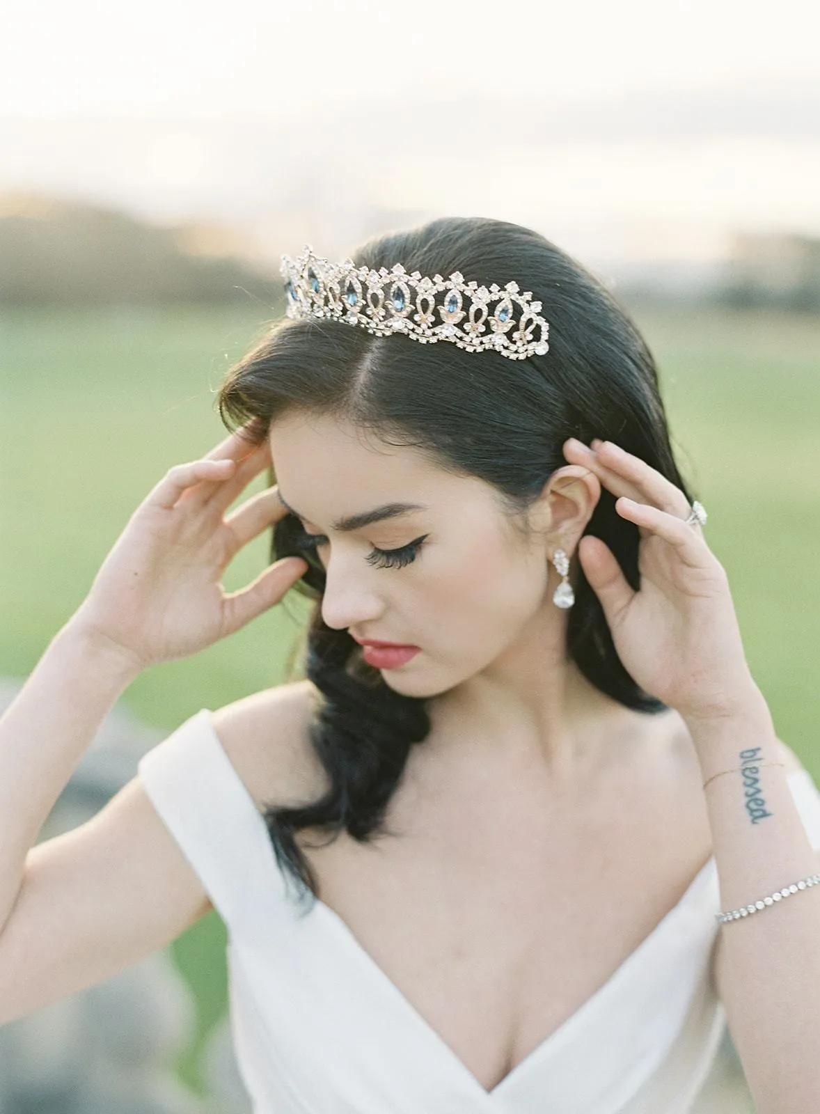 GRAND SERENA Tiara with London Blue Topaz Swarovski Crystal Accents