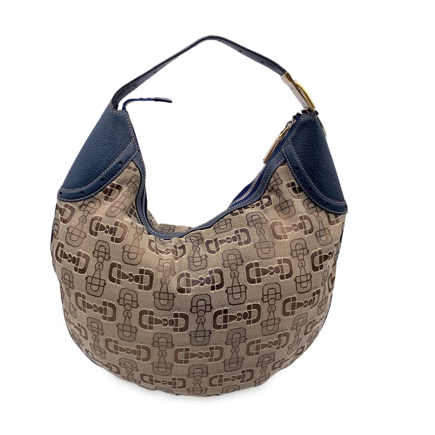 Gucci Beige Canvas Horsebit Print Glam Hobo Shoulder Bag