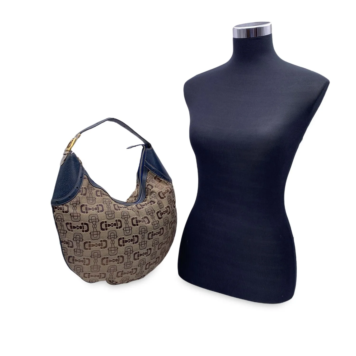 Gucci Beige Canvas Horsebit Print Glam Hobo Shoulder Bag