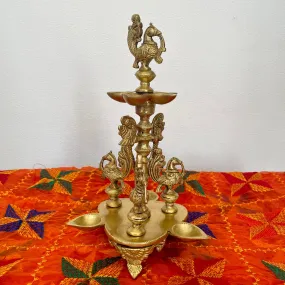 Handmade Standing Brass Diya Lamp : Dancing Peacock