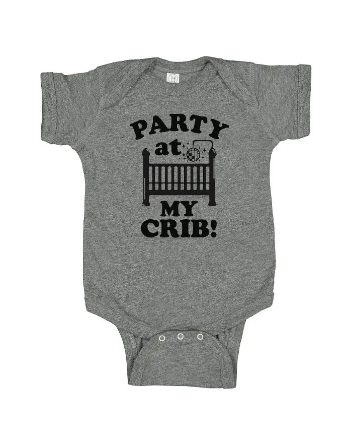 INK "PARTY AT MY CRIB" Baby Onesie - Heather Grey