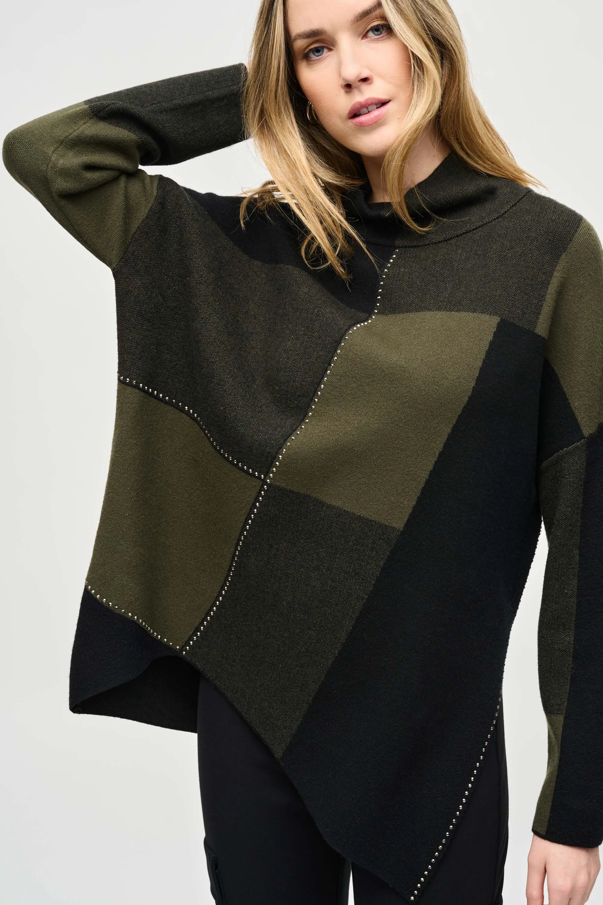 J.R 243944 Color-Block Jacquard Knit Pullover