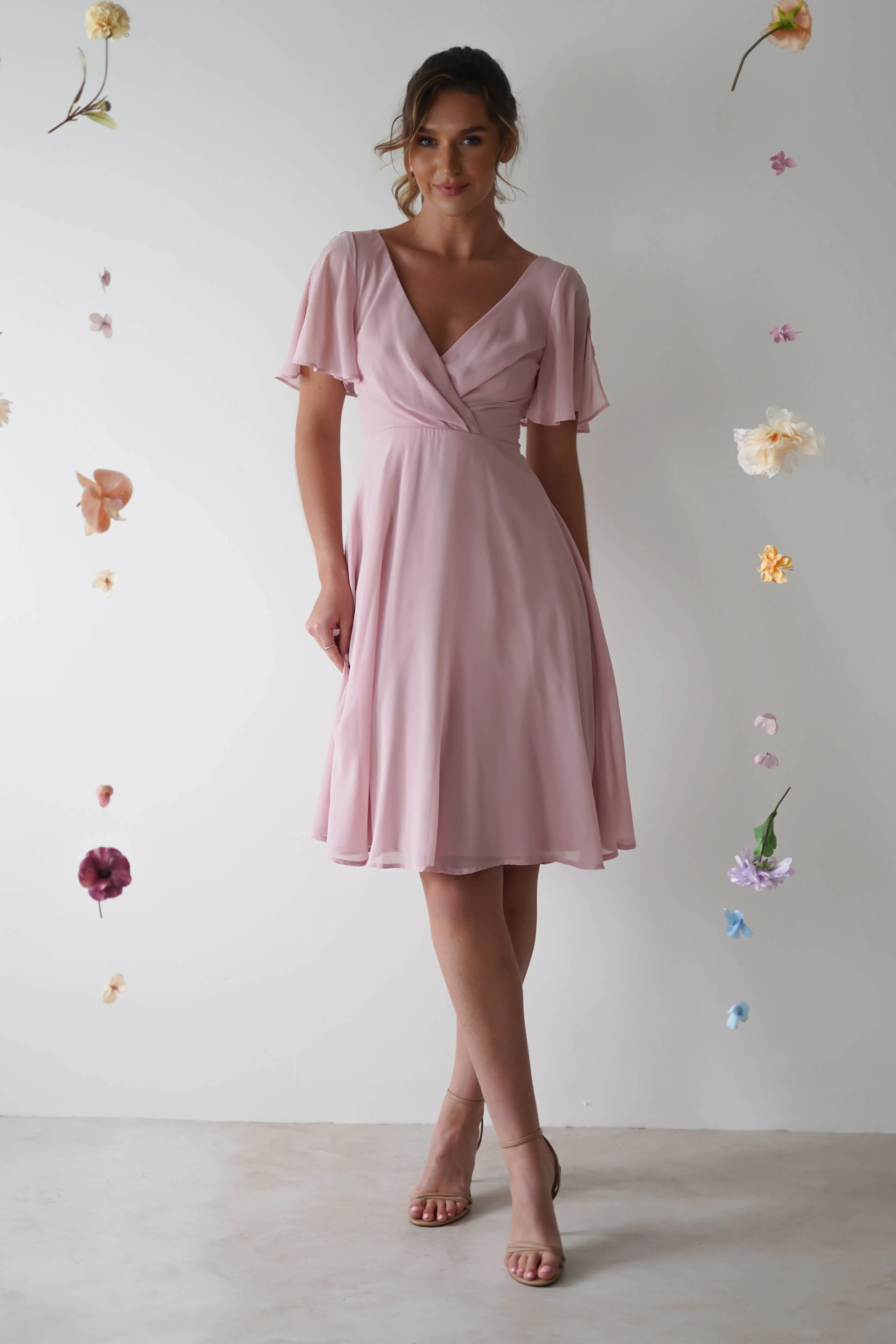 Katia Chiffon Midi Dress | Dusty Pink