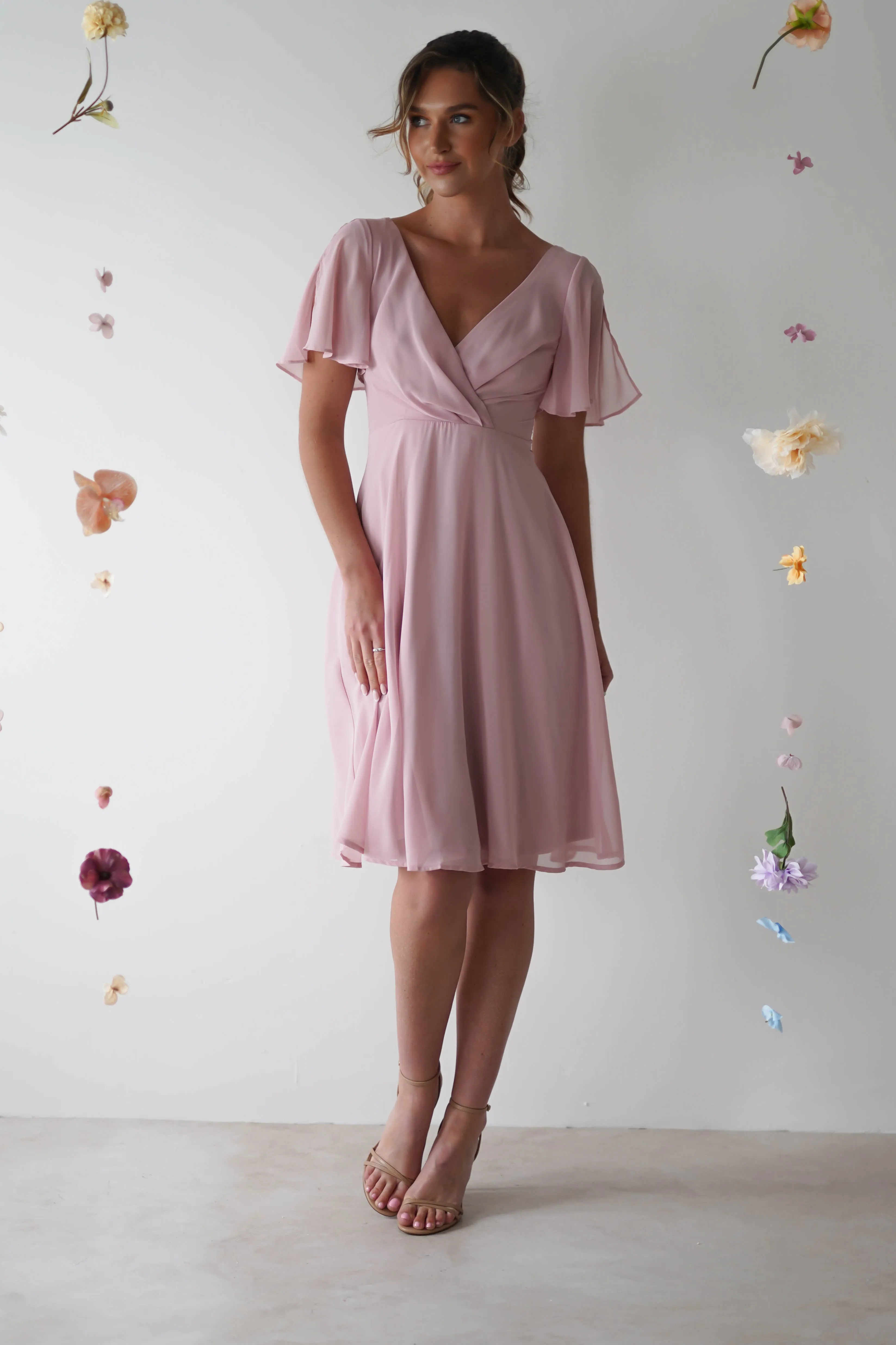Katia Chiffon Midi Dress | Dusty Pink
