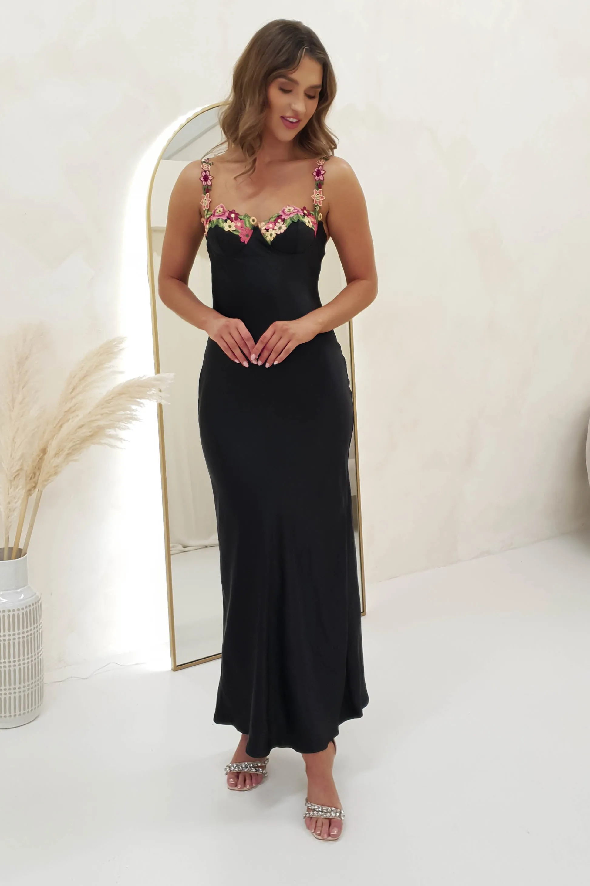 Klabelle Satin Maxi Dress | Black