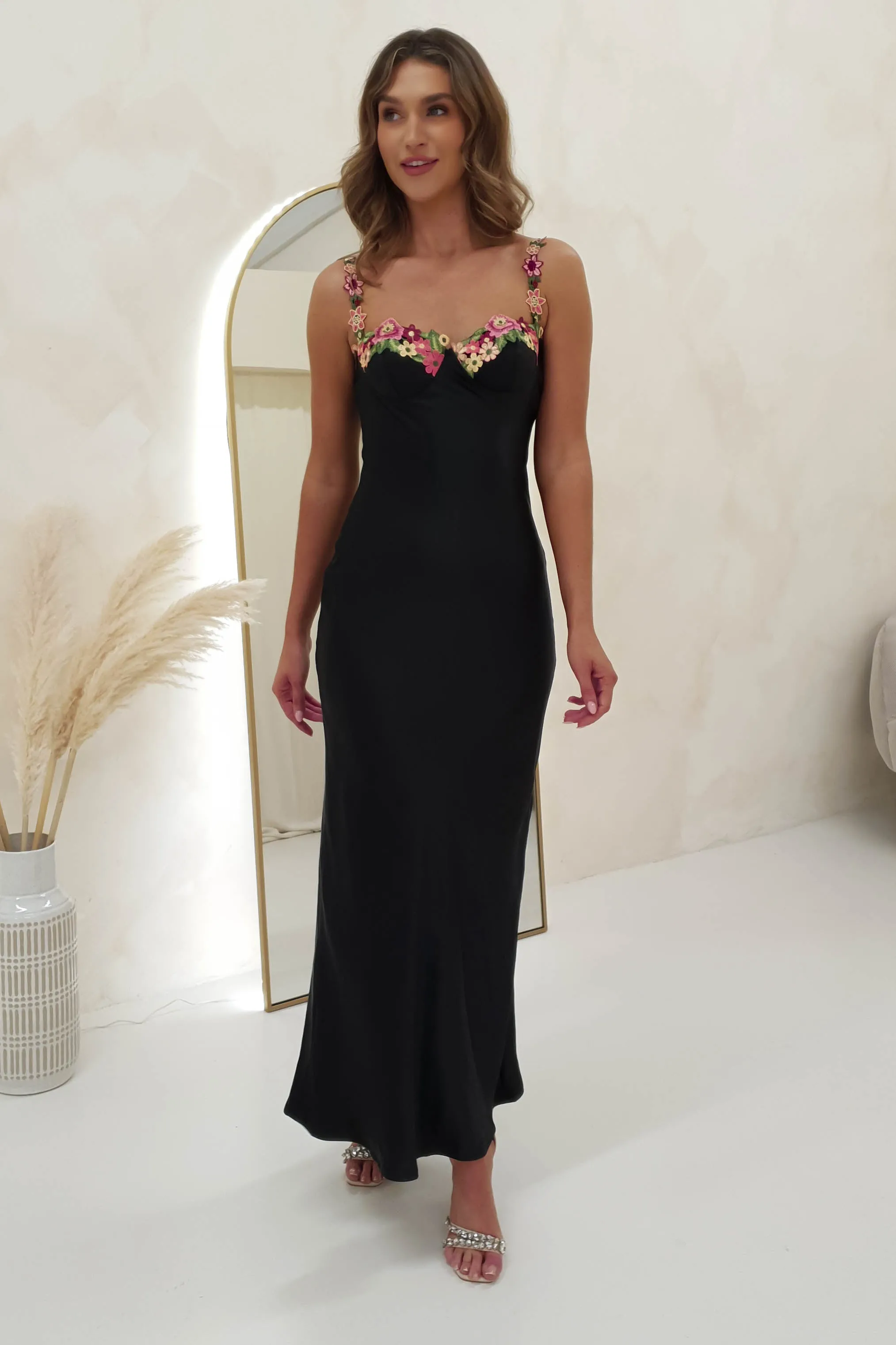 Klabelle Satin Maxi Dress | Black