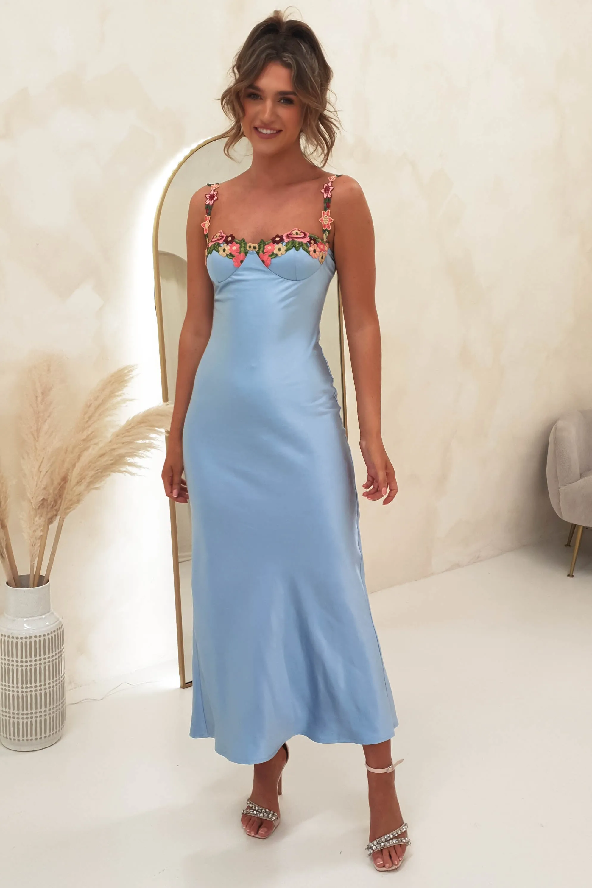 Klabelle Satin Maxi Dress | Blue