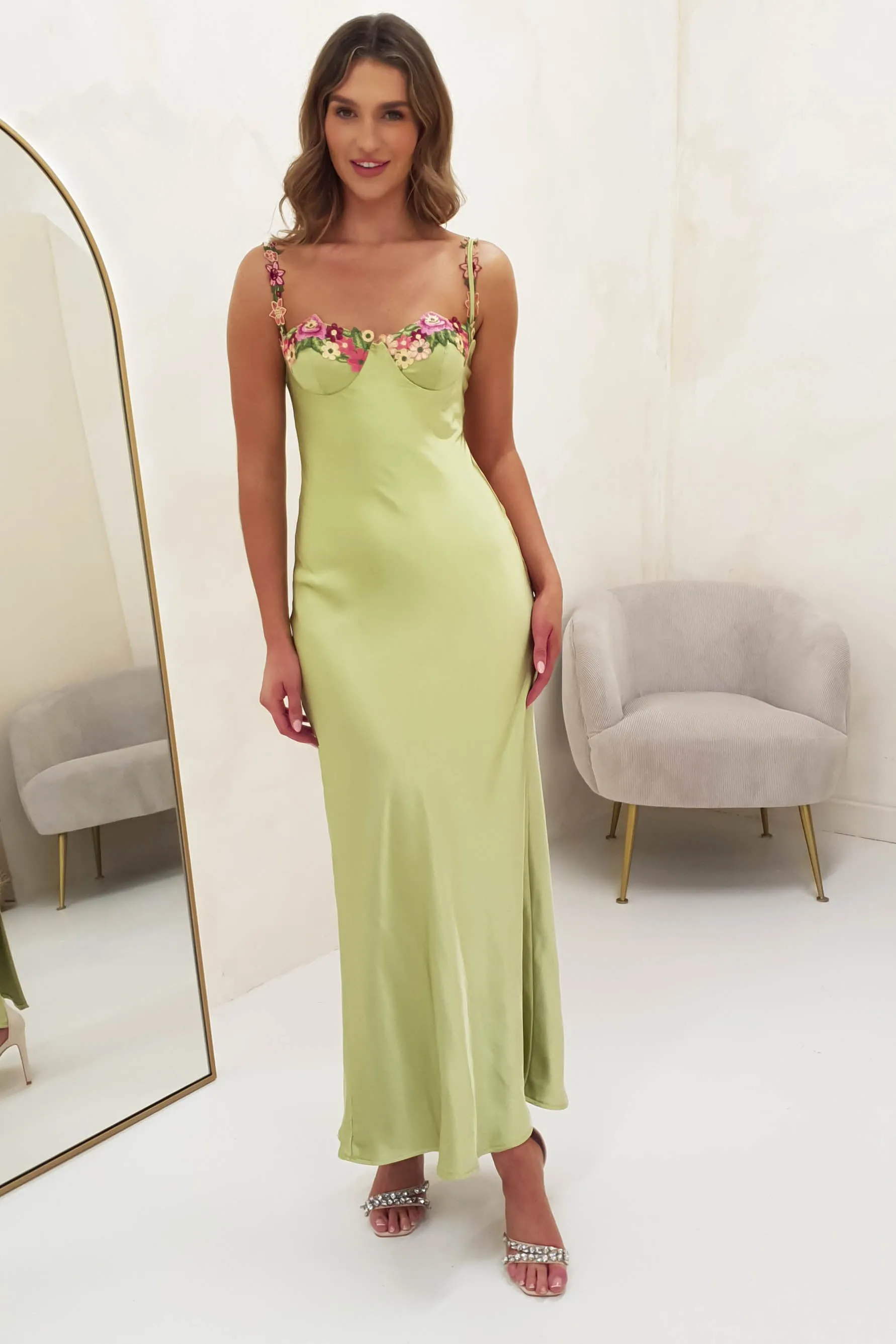 Klabelle Satin Maxi Dress | Lime