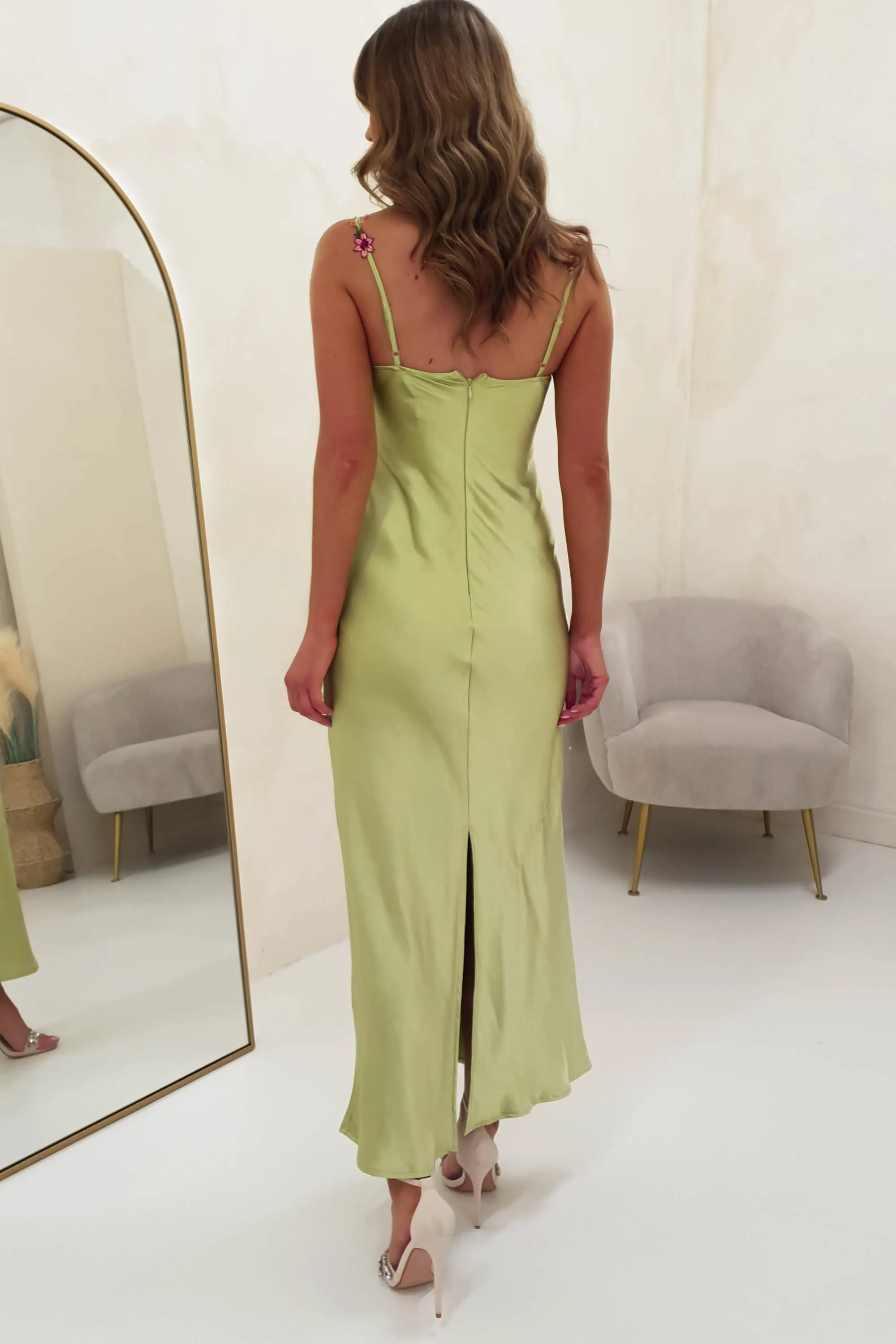 Klabelle Satin Maxi Dress | Lime