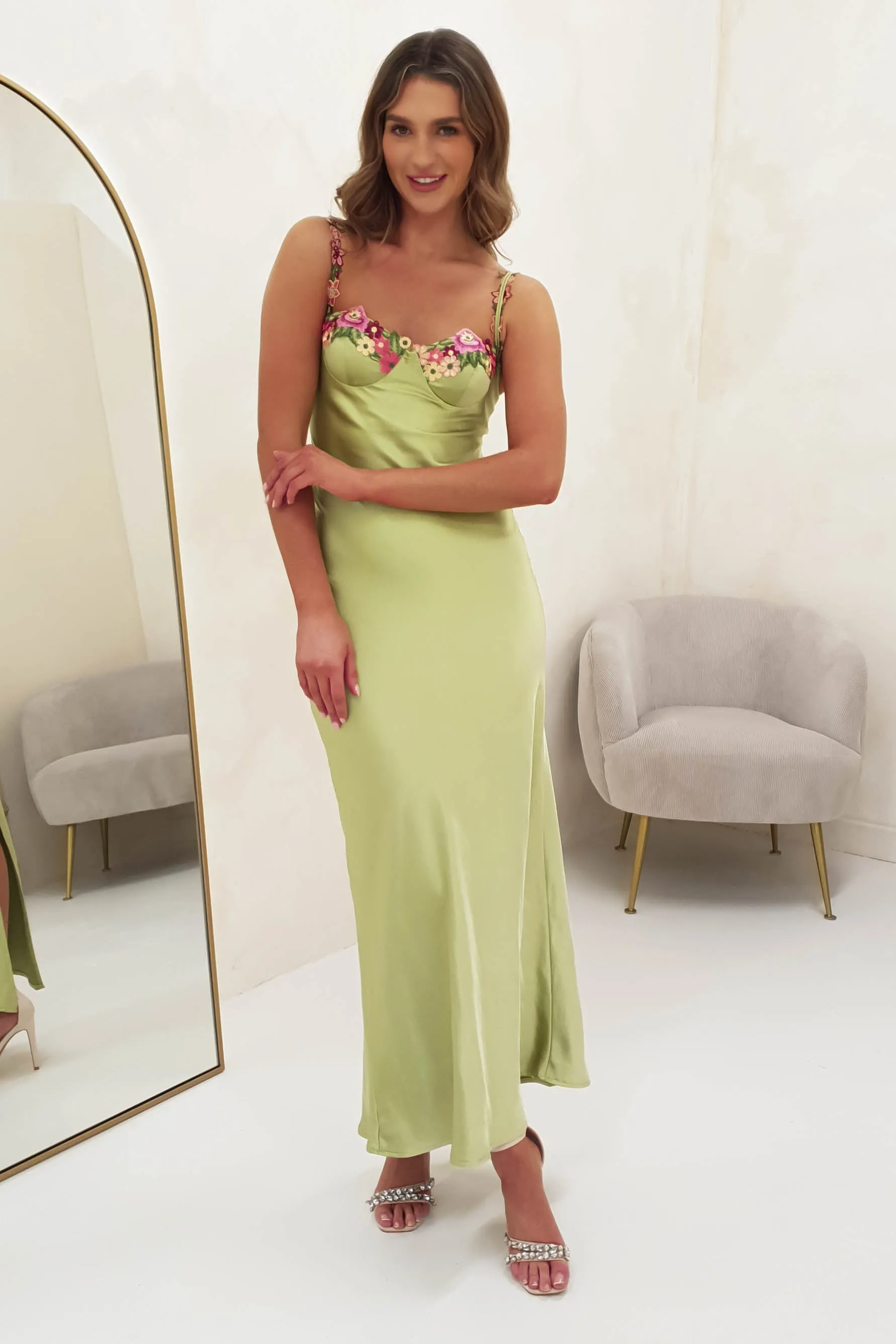 Klabelle Satin Maxi Dress | Lime