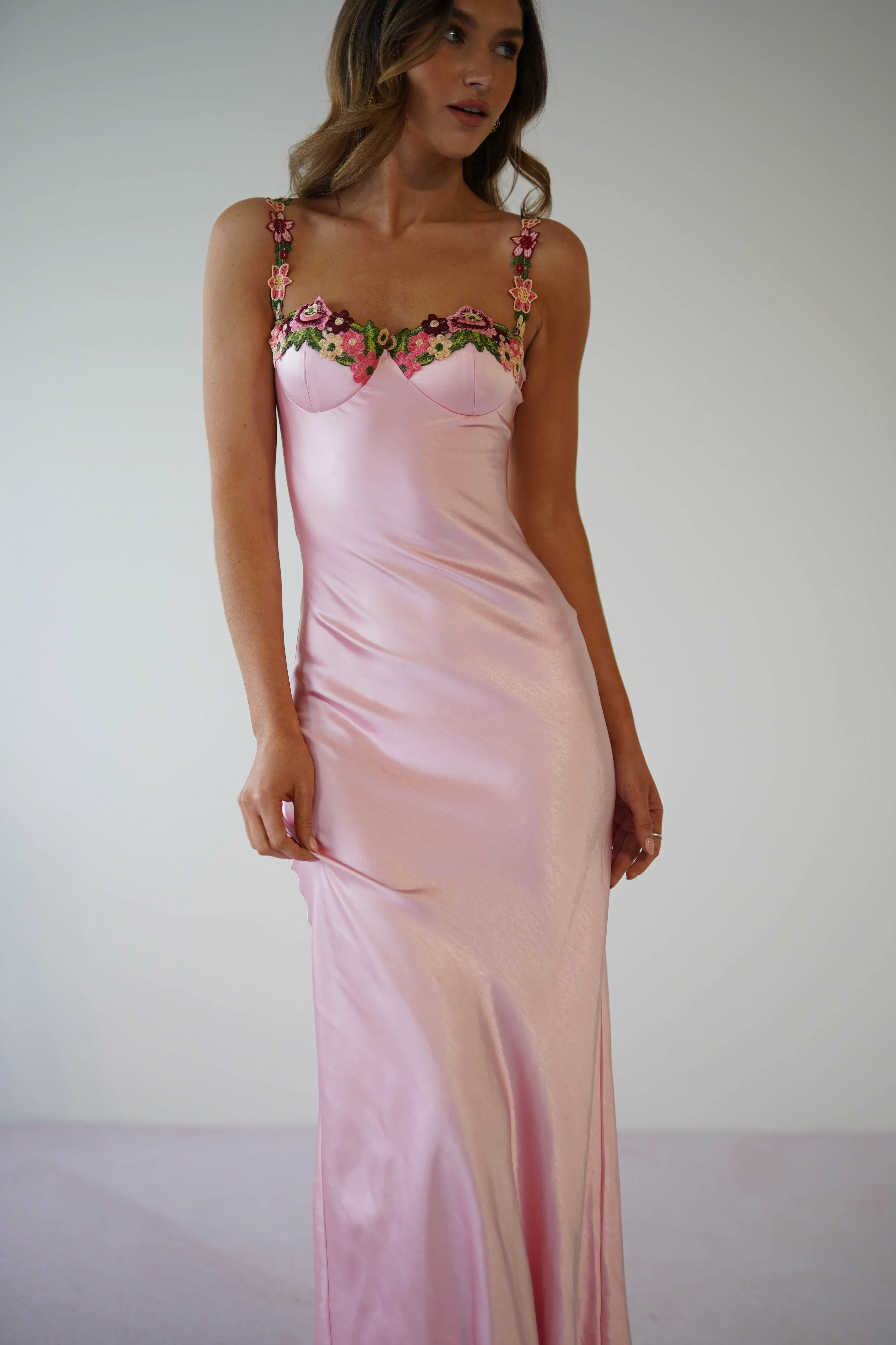 Klabelle Soft Satin Maxi Dress | Pink
