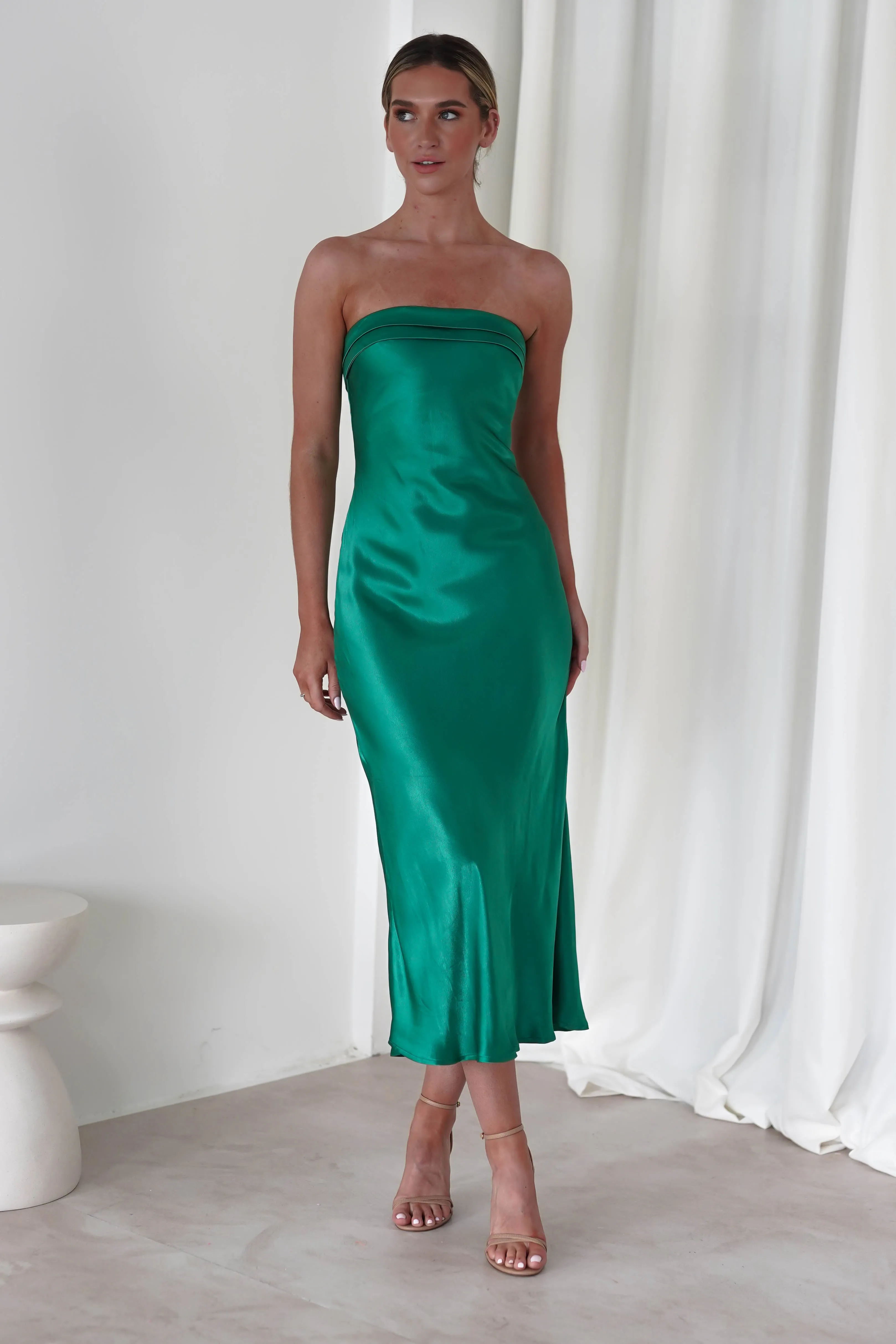 Lucia Soft Satin Slip Midi Dress | Emerald Green