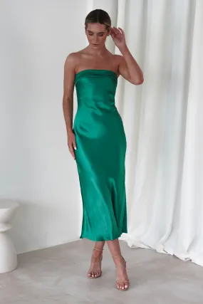 Lucia Soft Satin Slip Midi Dress | Emerald Green