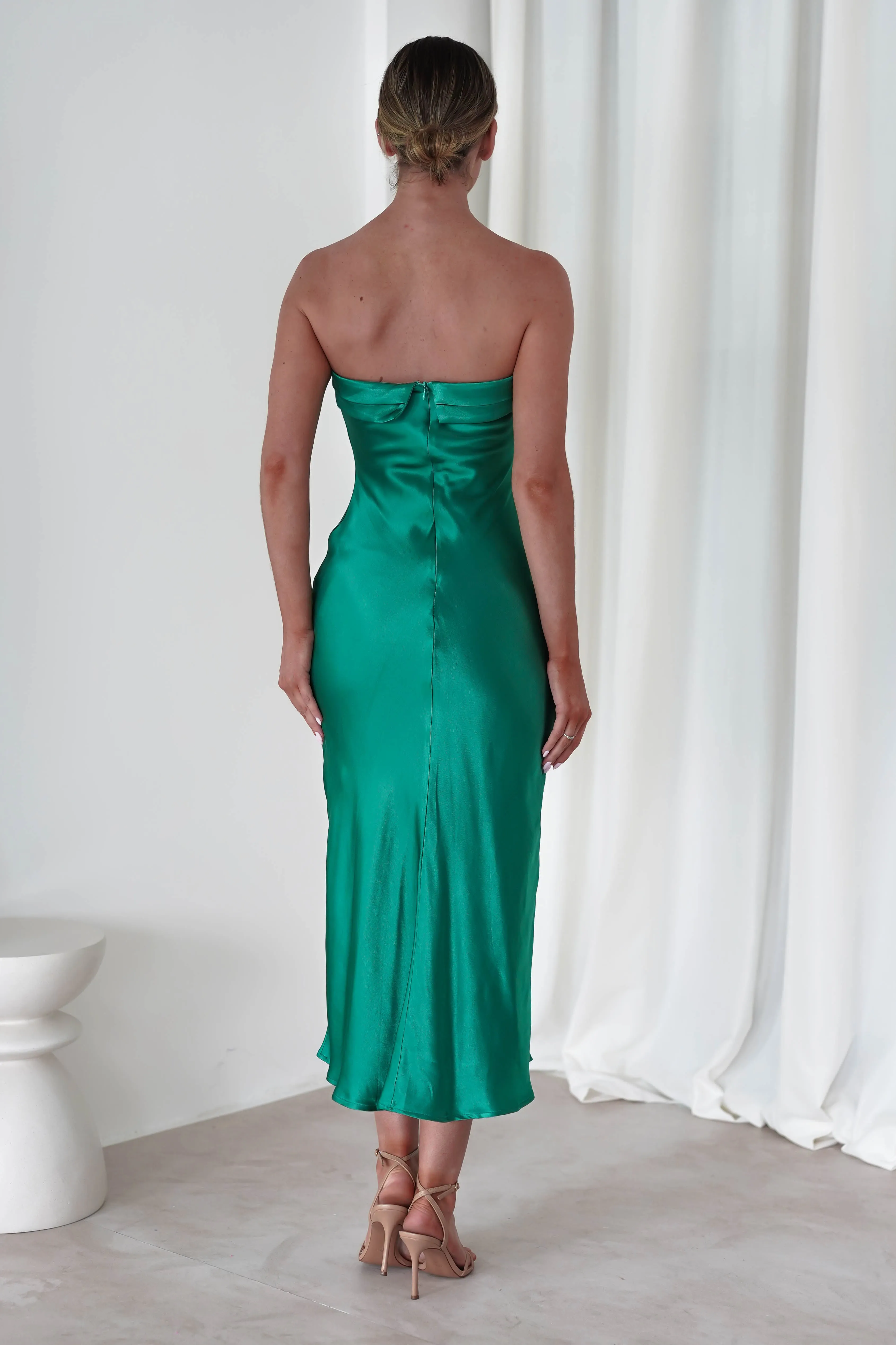 Lucia Soft Satin Slip Midi Dress | Emerald Green