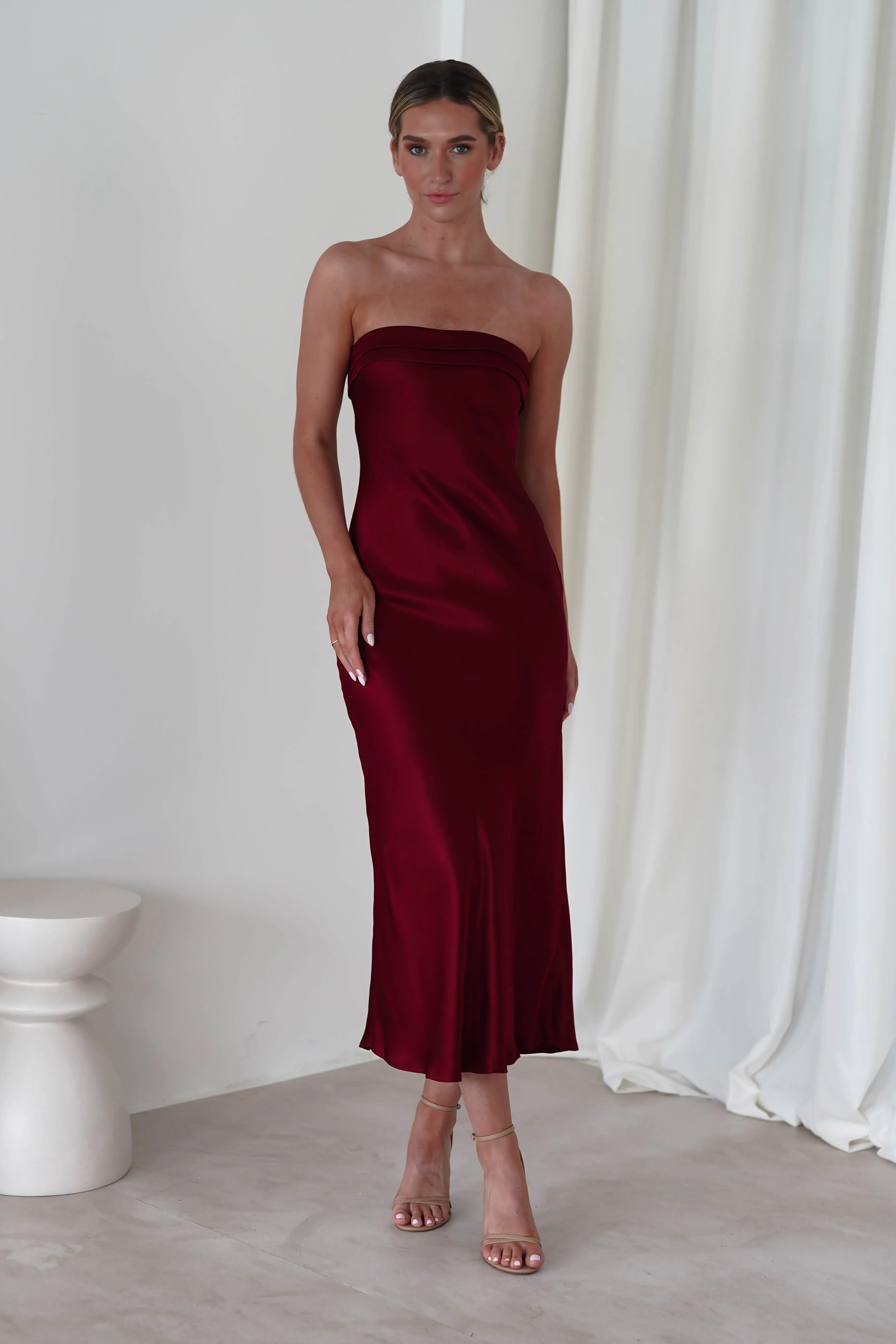 Lucia Soft Satin Slip Midi Dress | Wine
