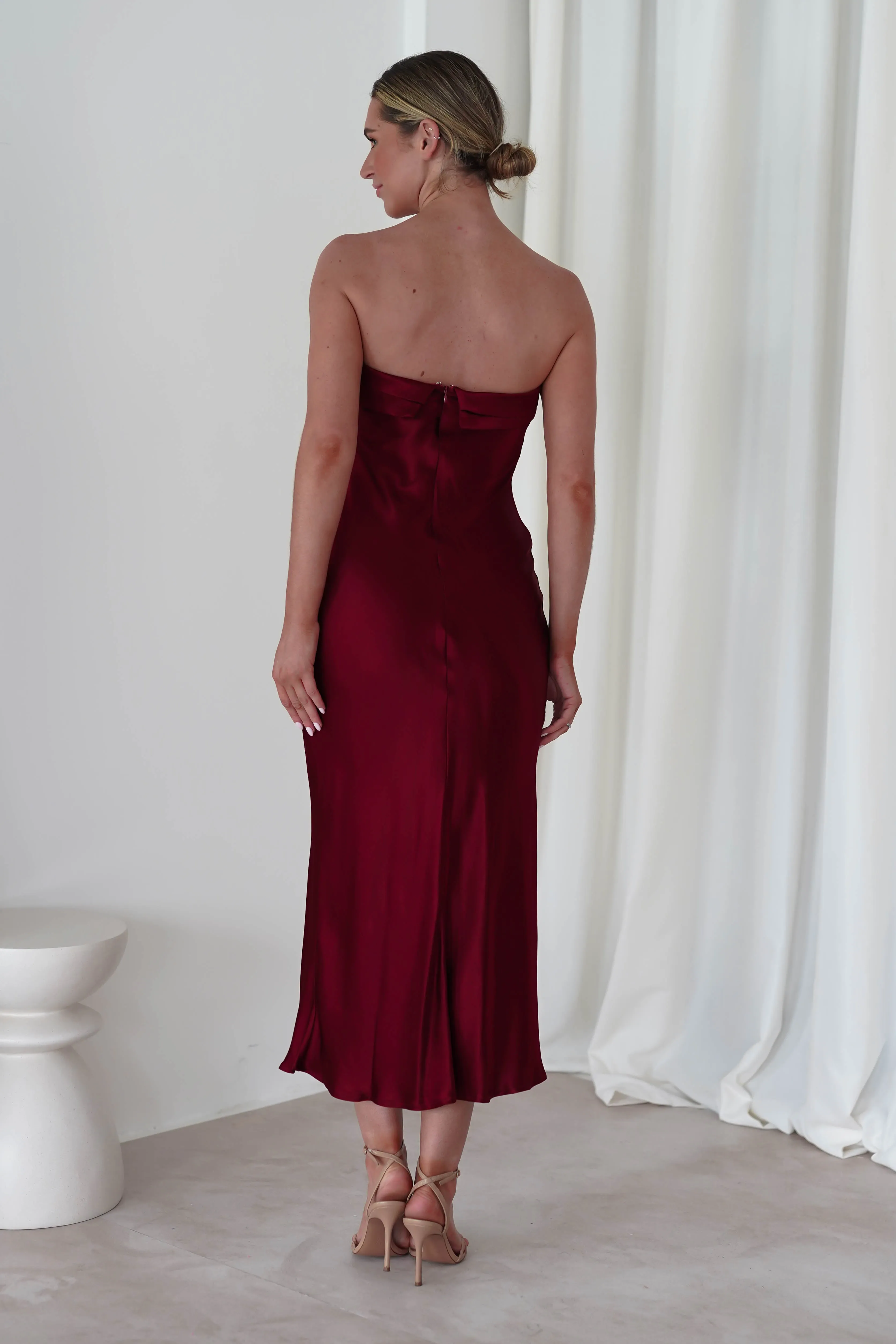 Lucia Soft Satin Slip Midi Dress | Wine