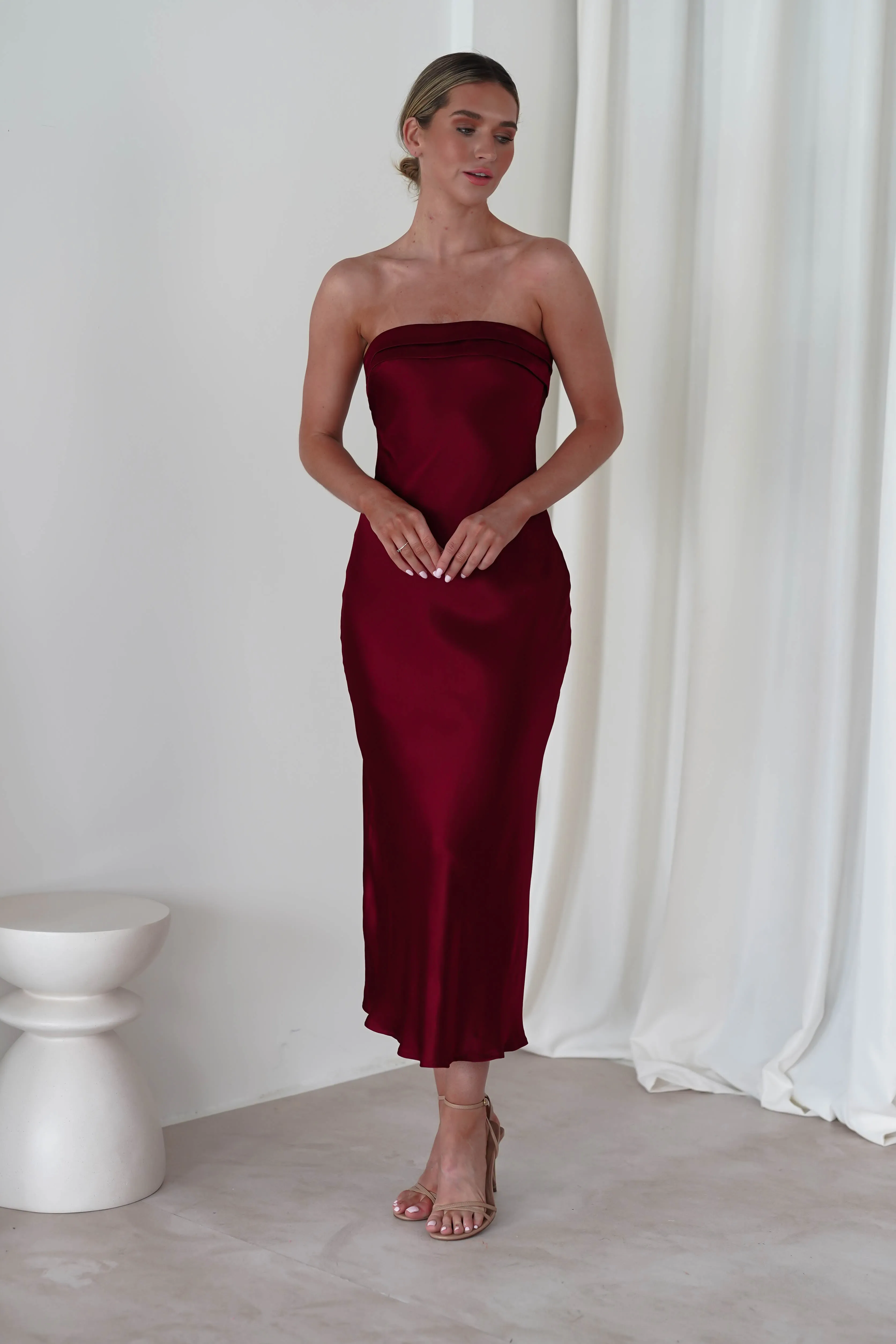 Lucia Soft Satin Slip Midi Dress | Wine