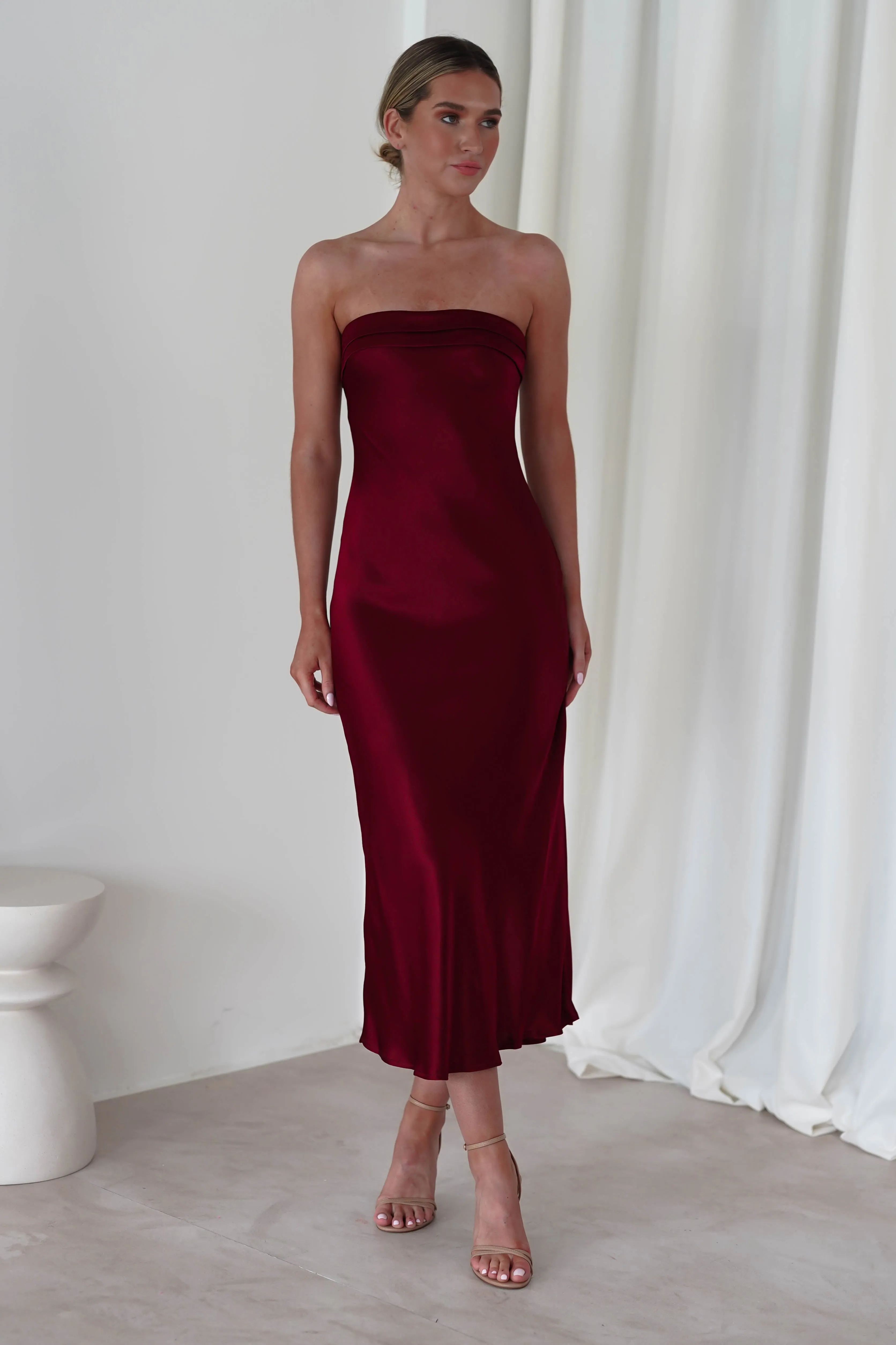 Lucia Soft Satin Slip Midi Dress | Wine