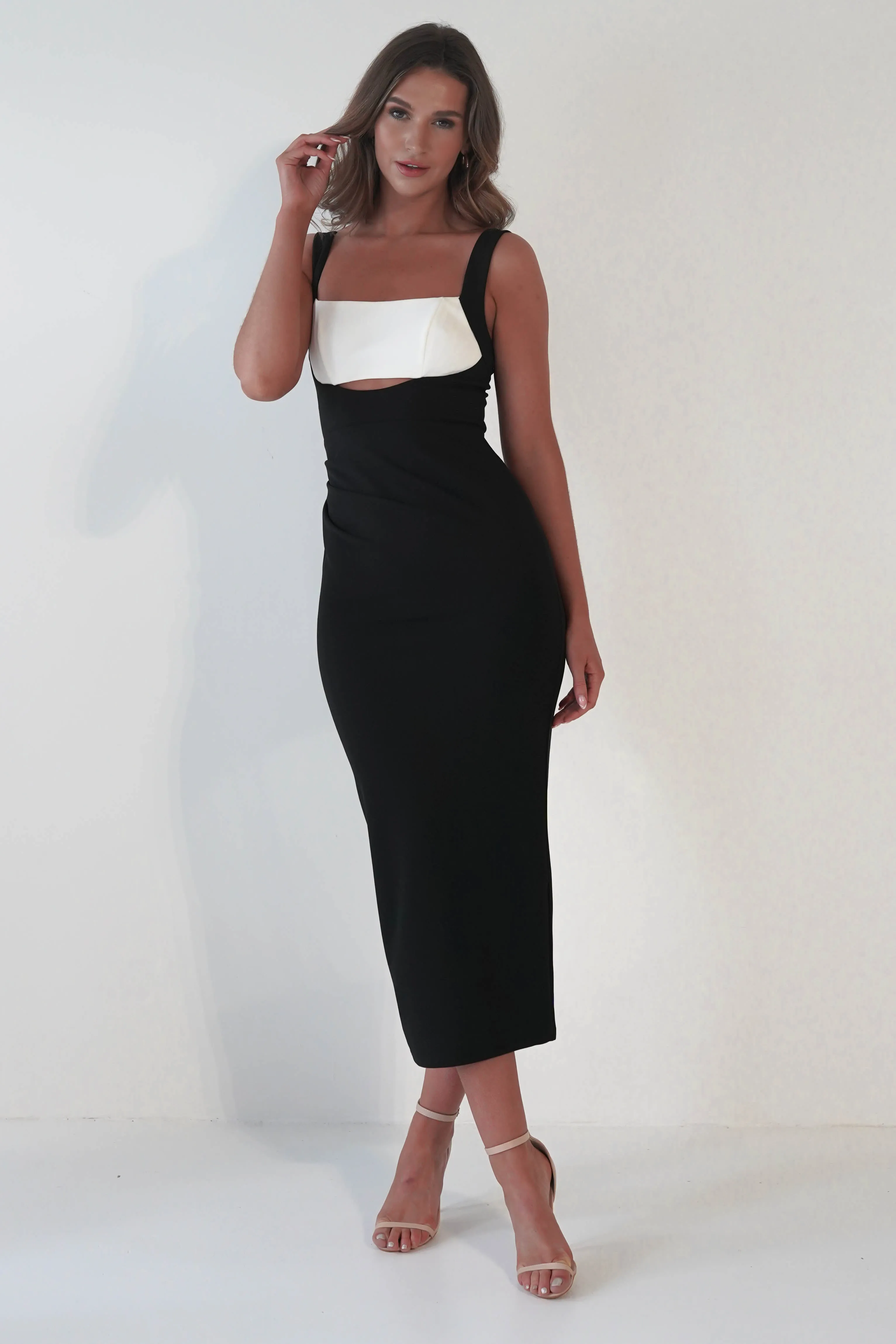 Marixa Bodycon Midi Dress | Black/White