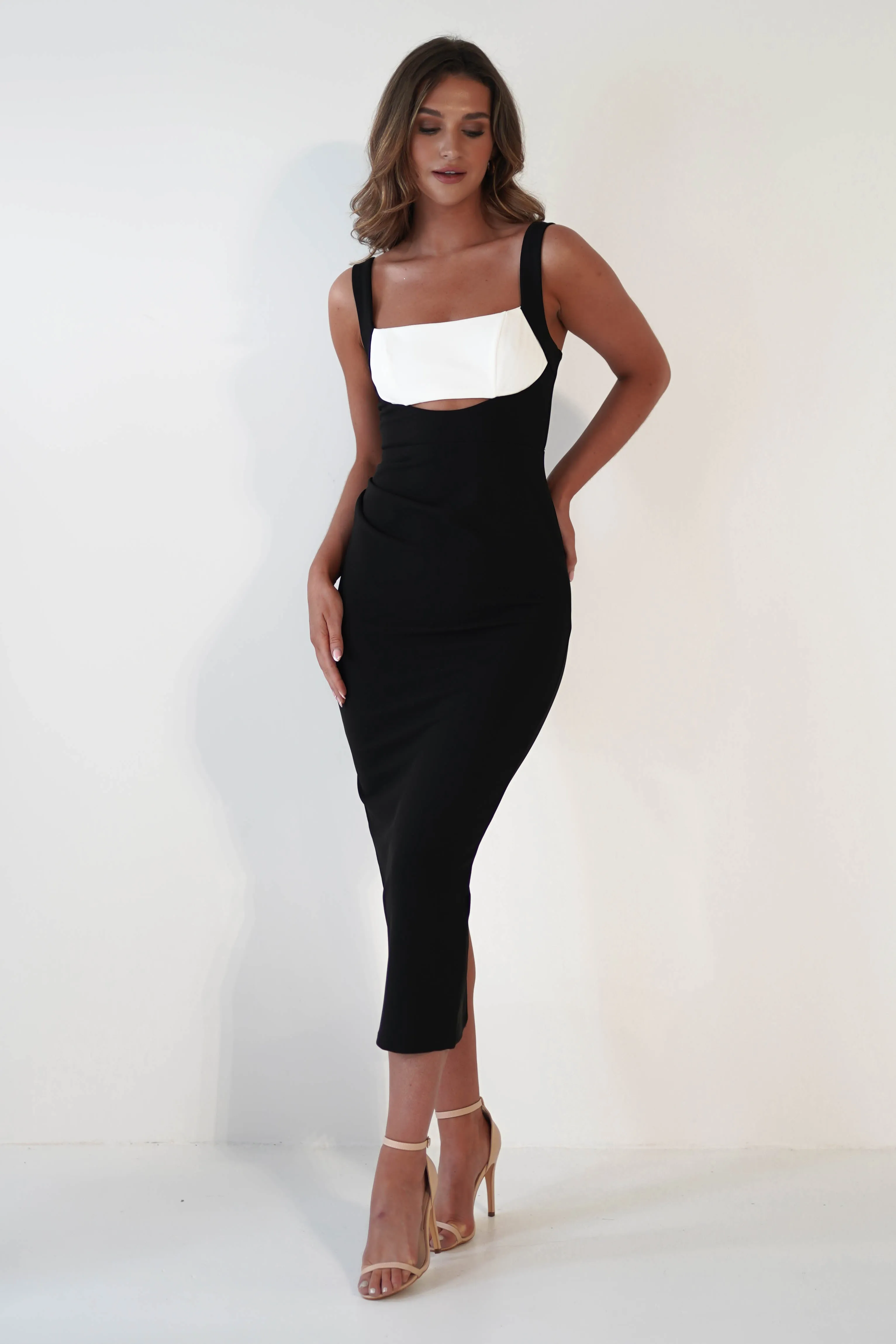 Marixa Bodycon Midi Dress | Black/White