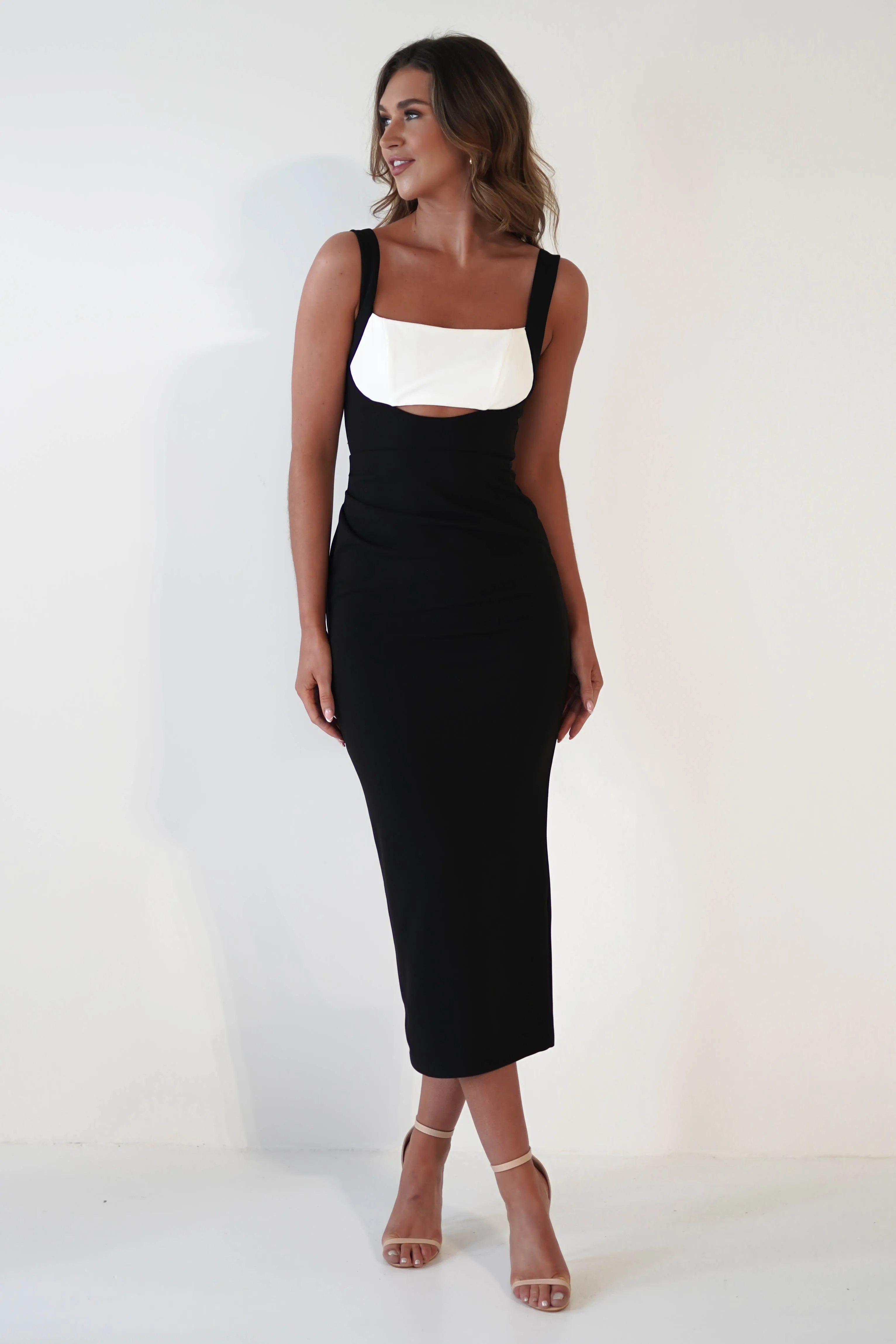 Marixa Bodycon Midi Dress | Black/White