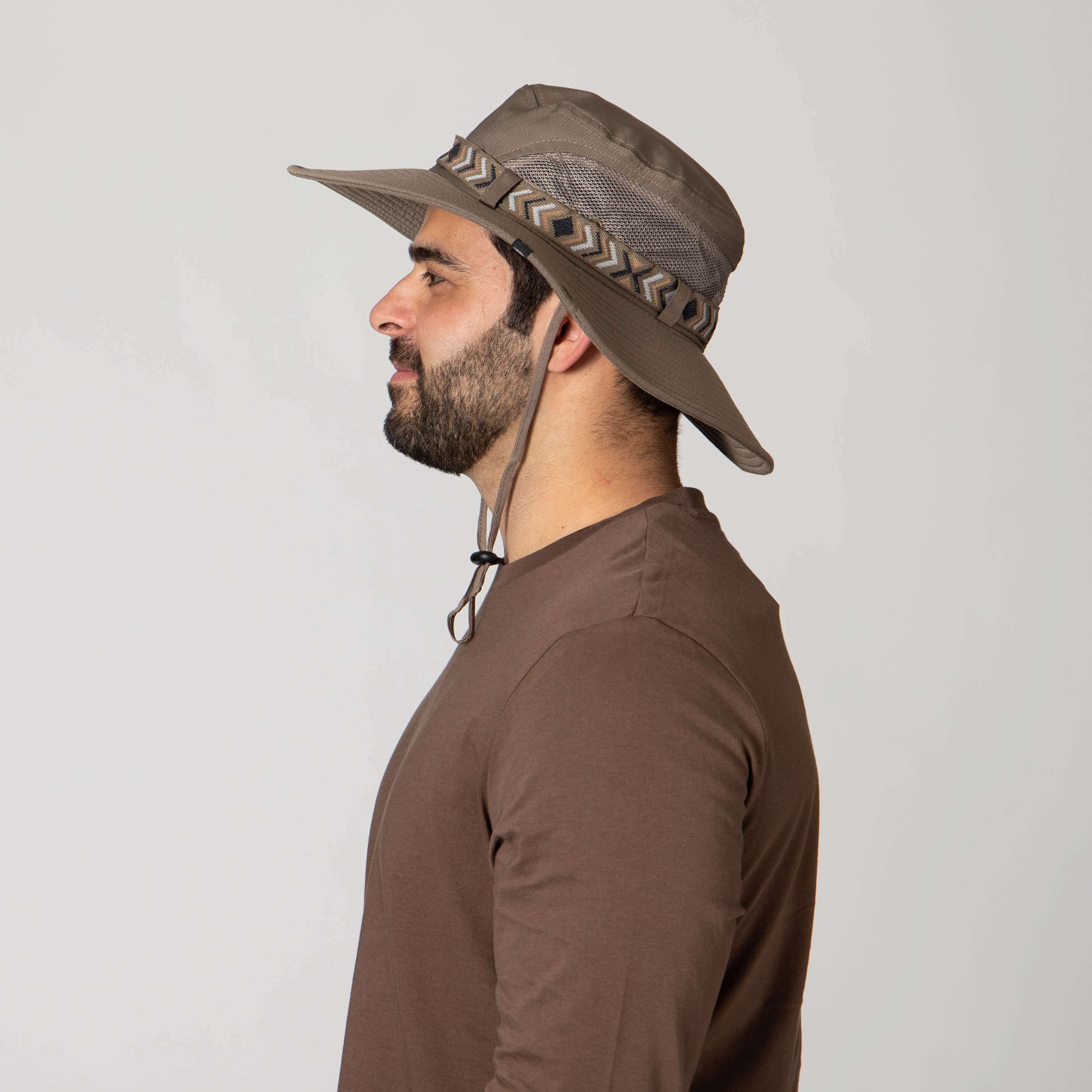 Men's Floatable Wide Brim Sun Hat With Jacquard Trim