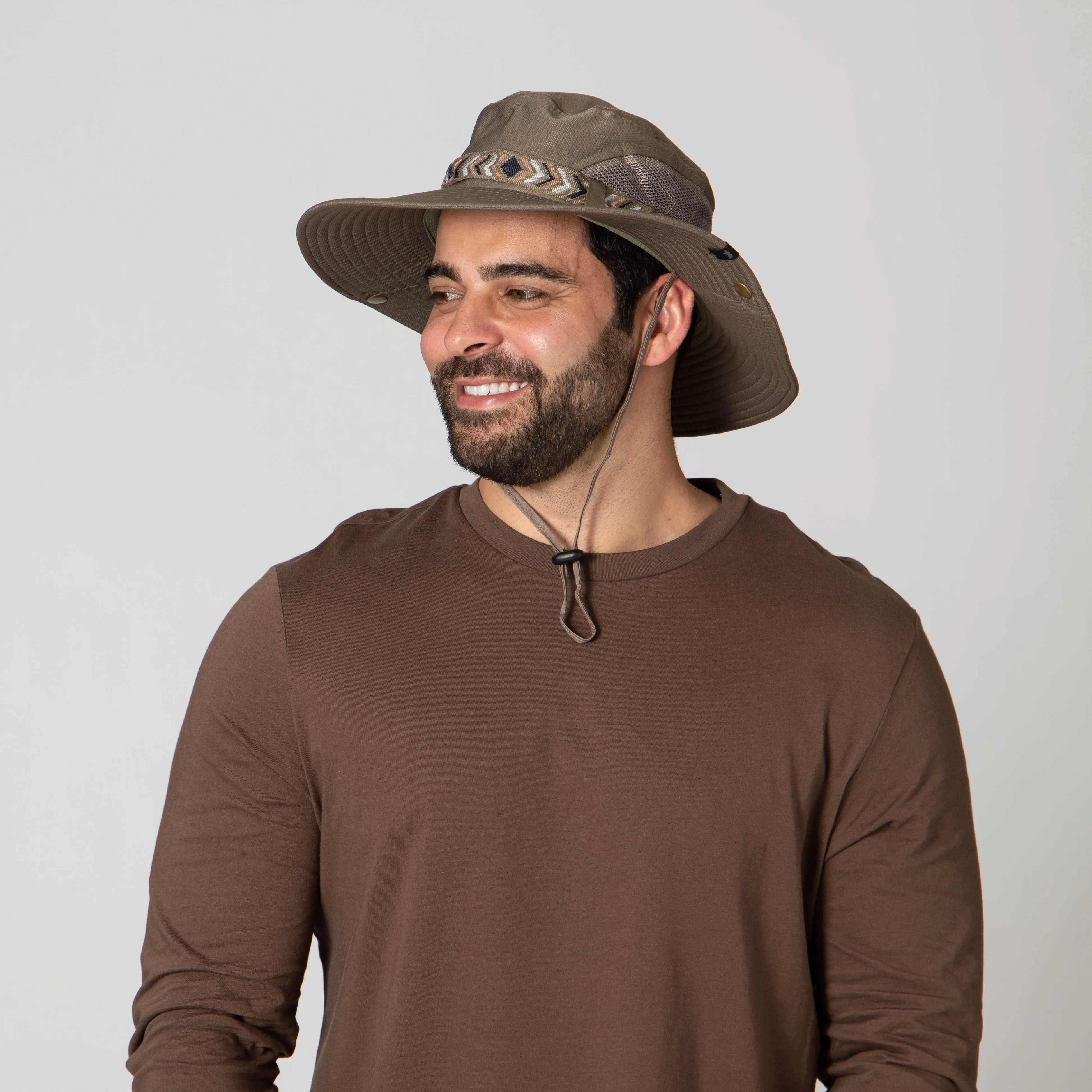 Men's Floatable Wide Brim Sun Hat With Jacquard Trim