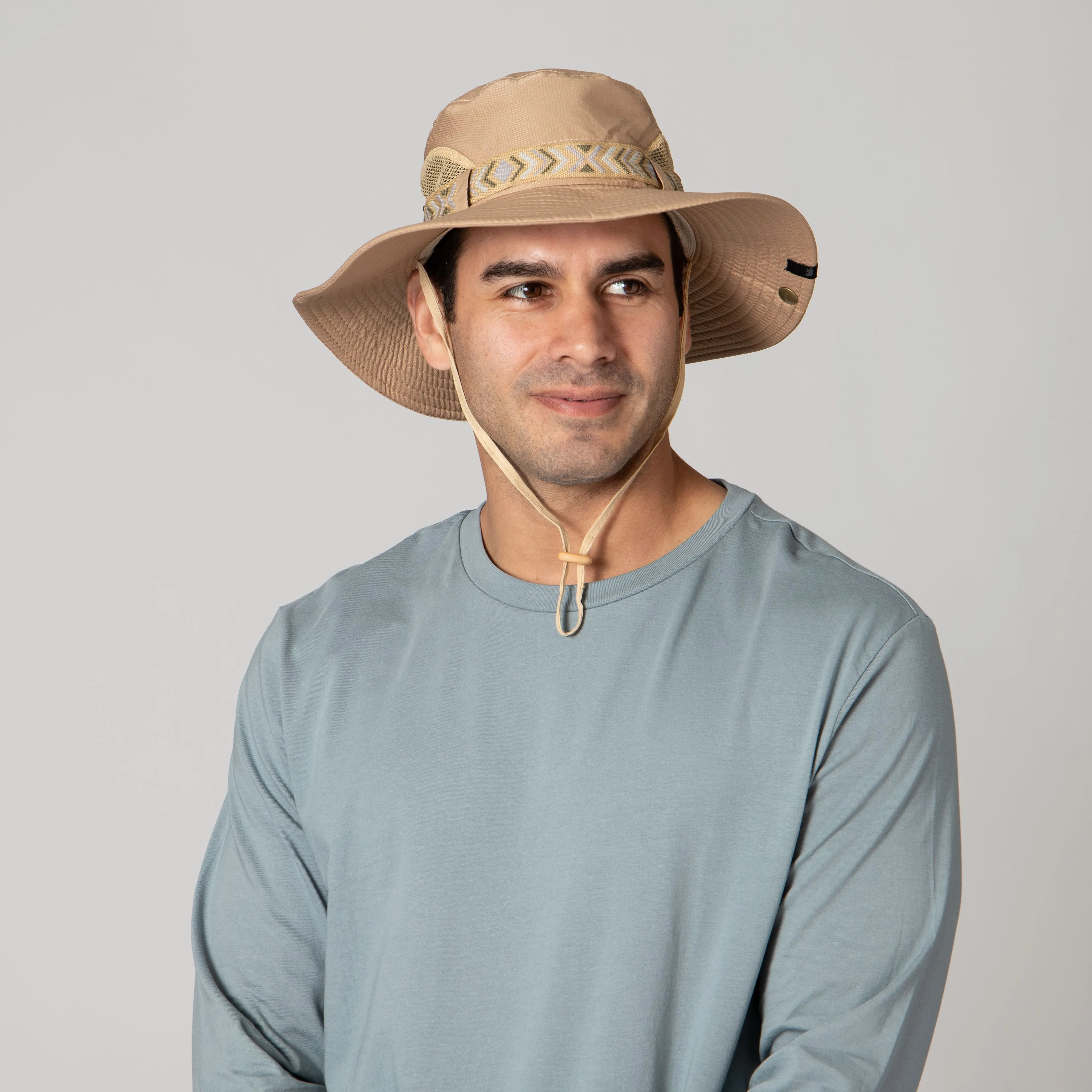 Men's Floatable Wide Brim Sun Hat With Jacquard Trim