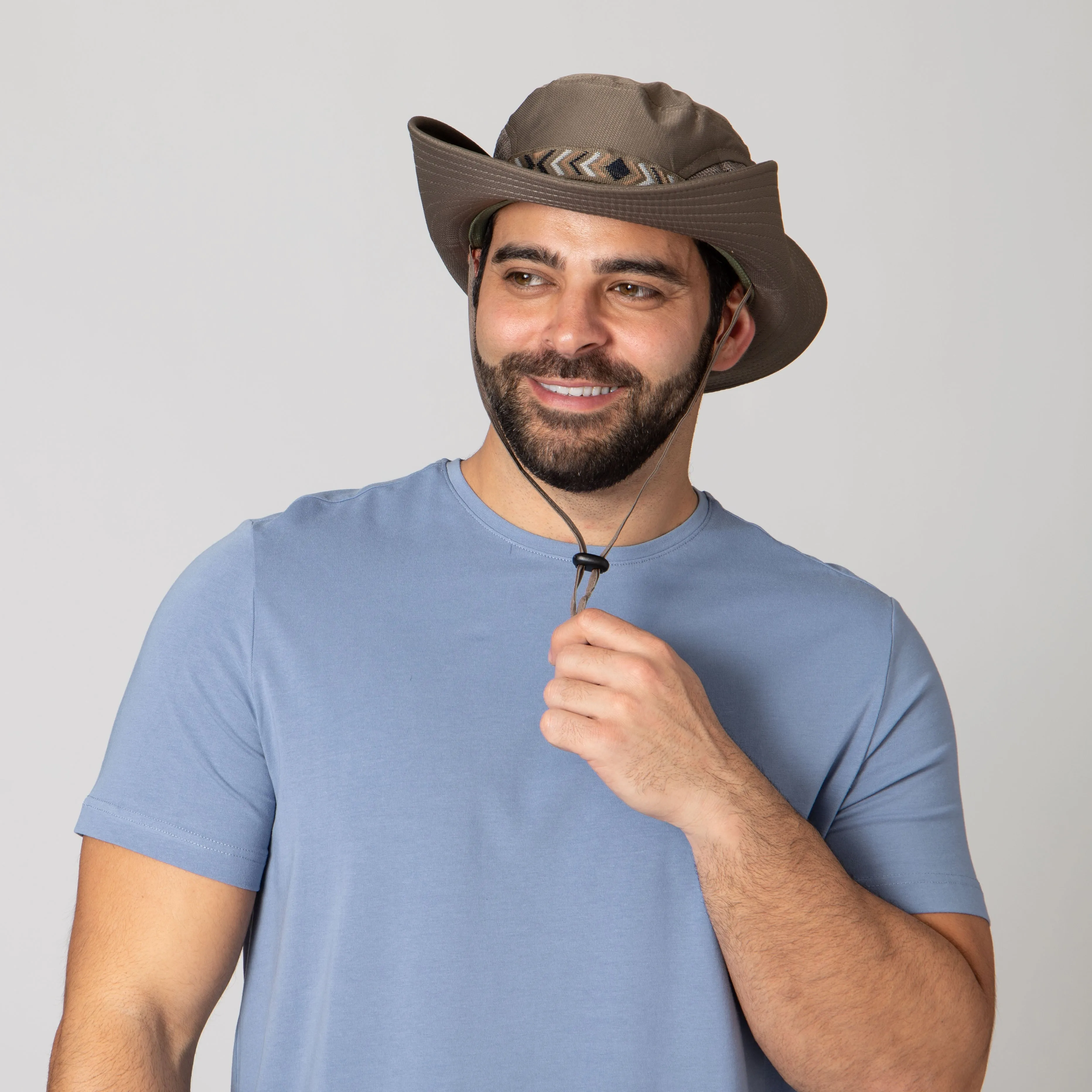 Men's Floatable Wide Brim Sun Hat With Jacquard Trim