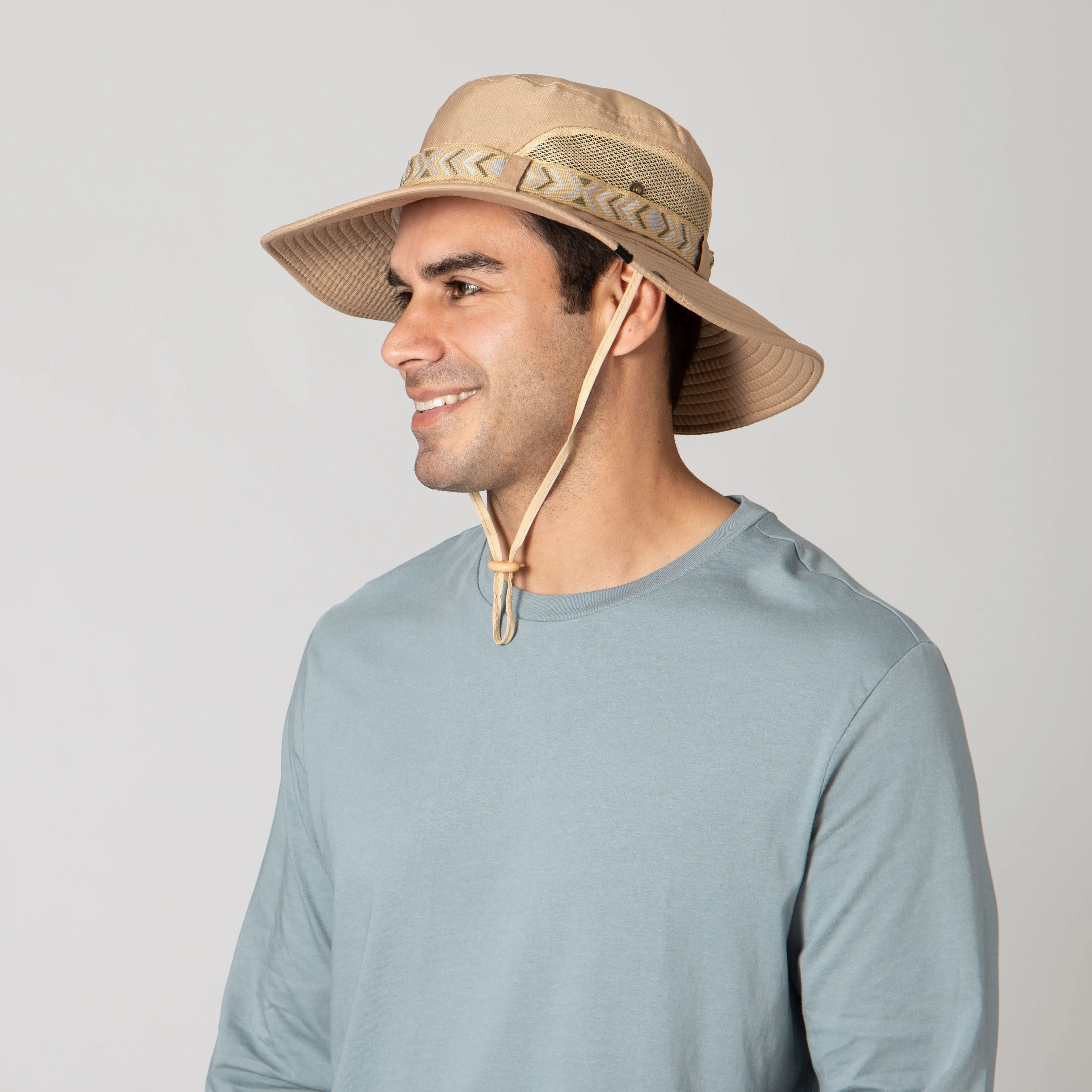 Men's Floatable Wide Brim Sun Hat With Jacquard Trim