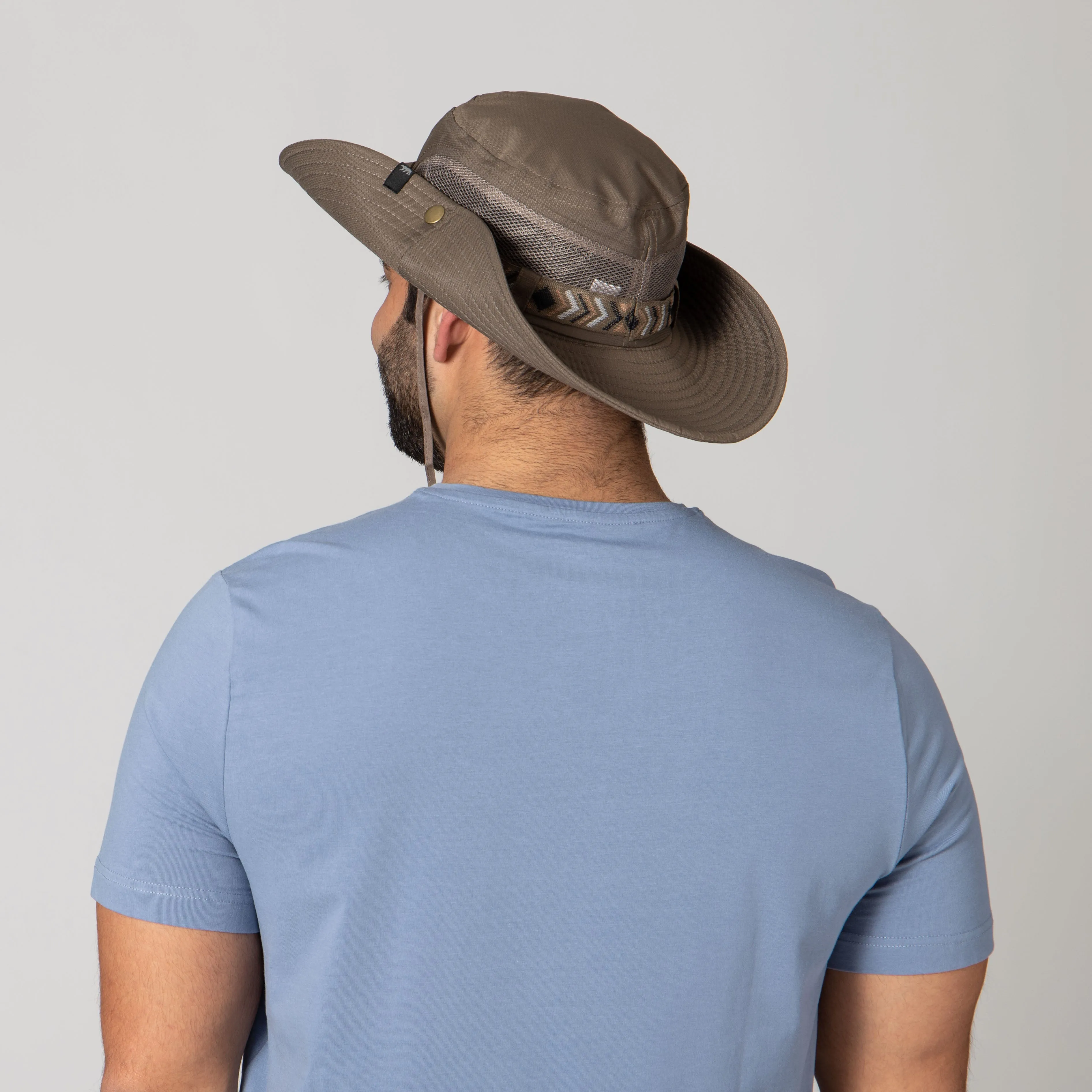 Men's Floatable Wide Brim Sun Hat With Jacquard Trim