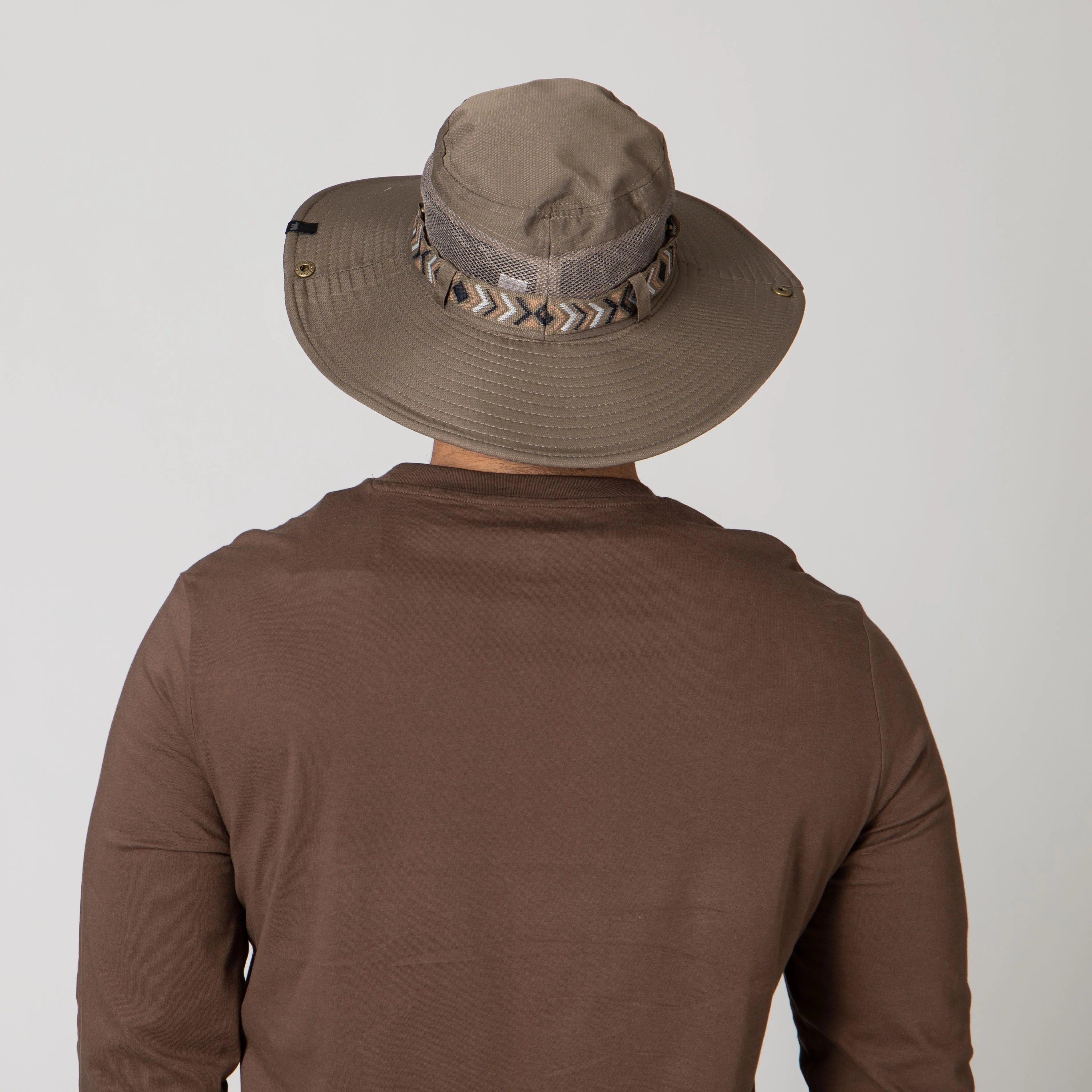 Men's Floatable Wide Brim Sun Hat With Jacquard Trim