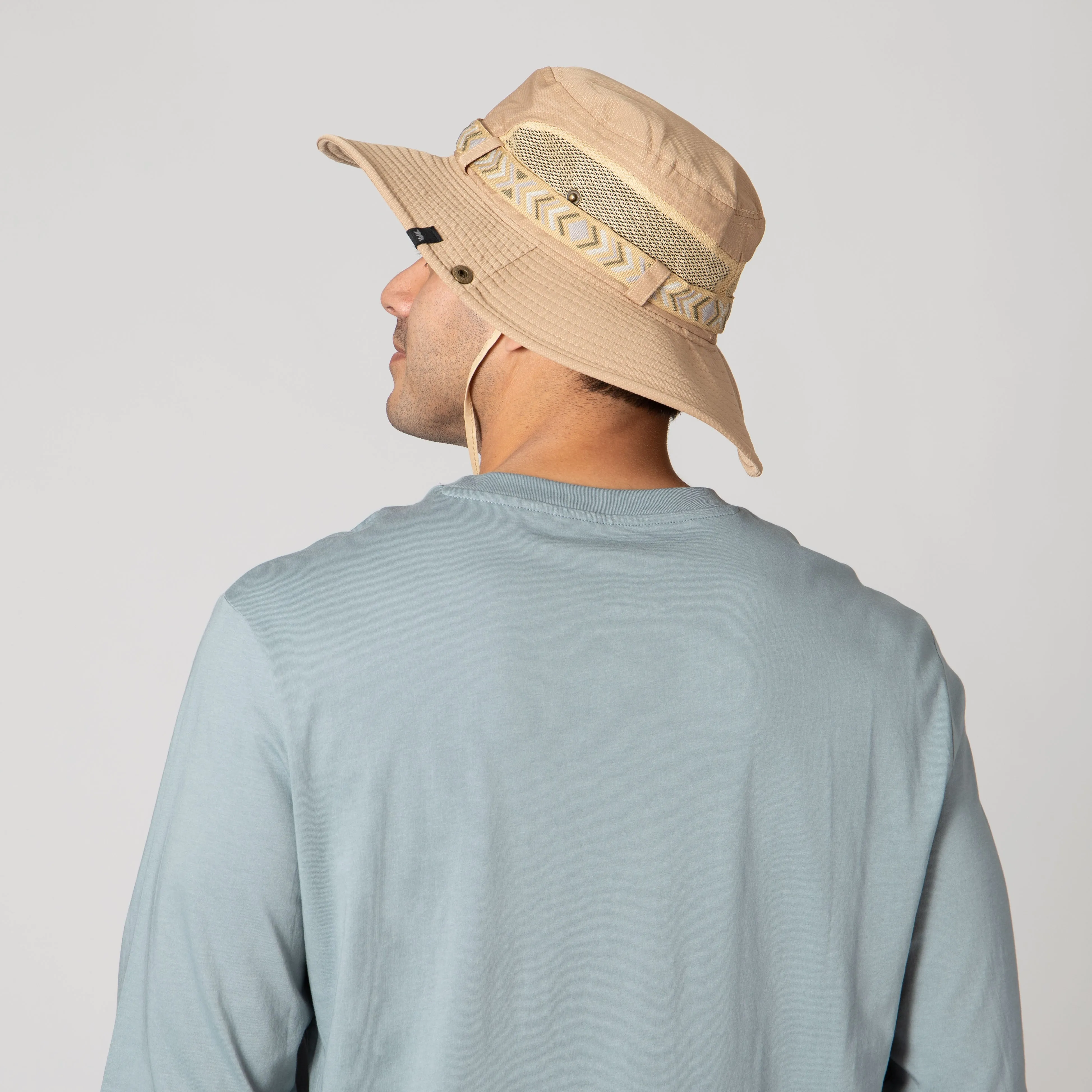 Men's Floatable Wide Brim Sun Hat With Jacquard Trim