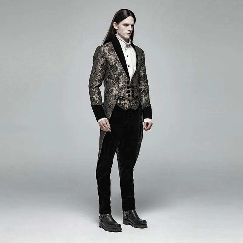 Men's Goth Floral Jacquard Dovetail Coat Golden