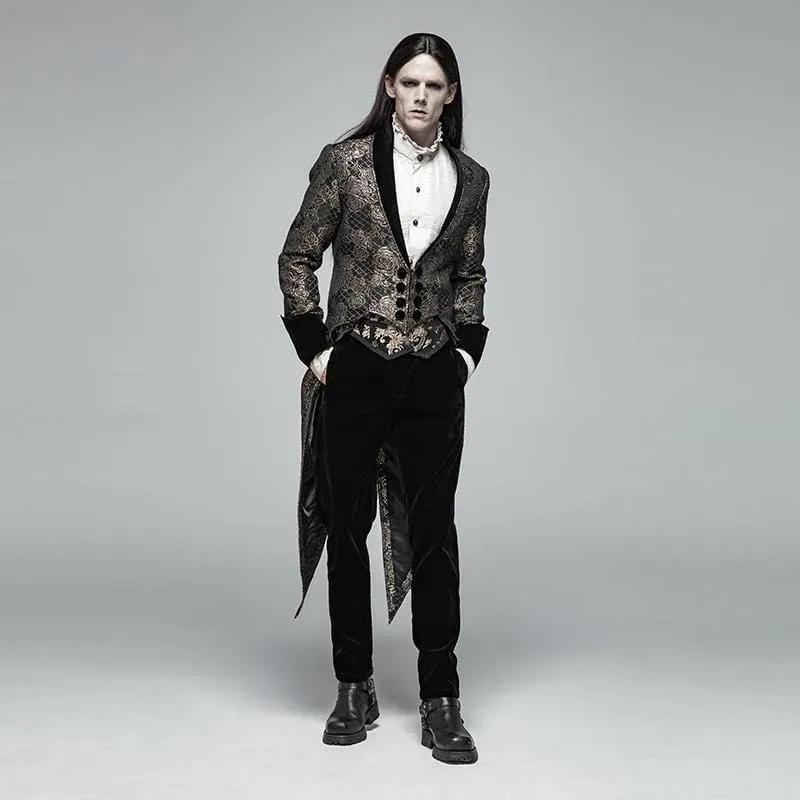 Men's Goth Floral Jacquard Dovetail Coat Golden