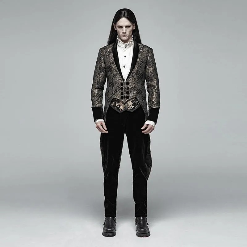 Men's Goth Floral Jacquard Dovetail Coat Golden