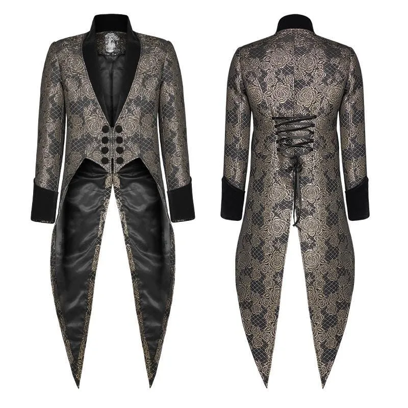 Men's Goth Floral Jacquard Dovetail Coat Golden