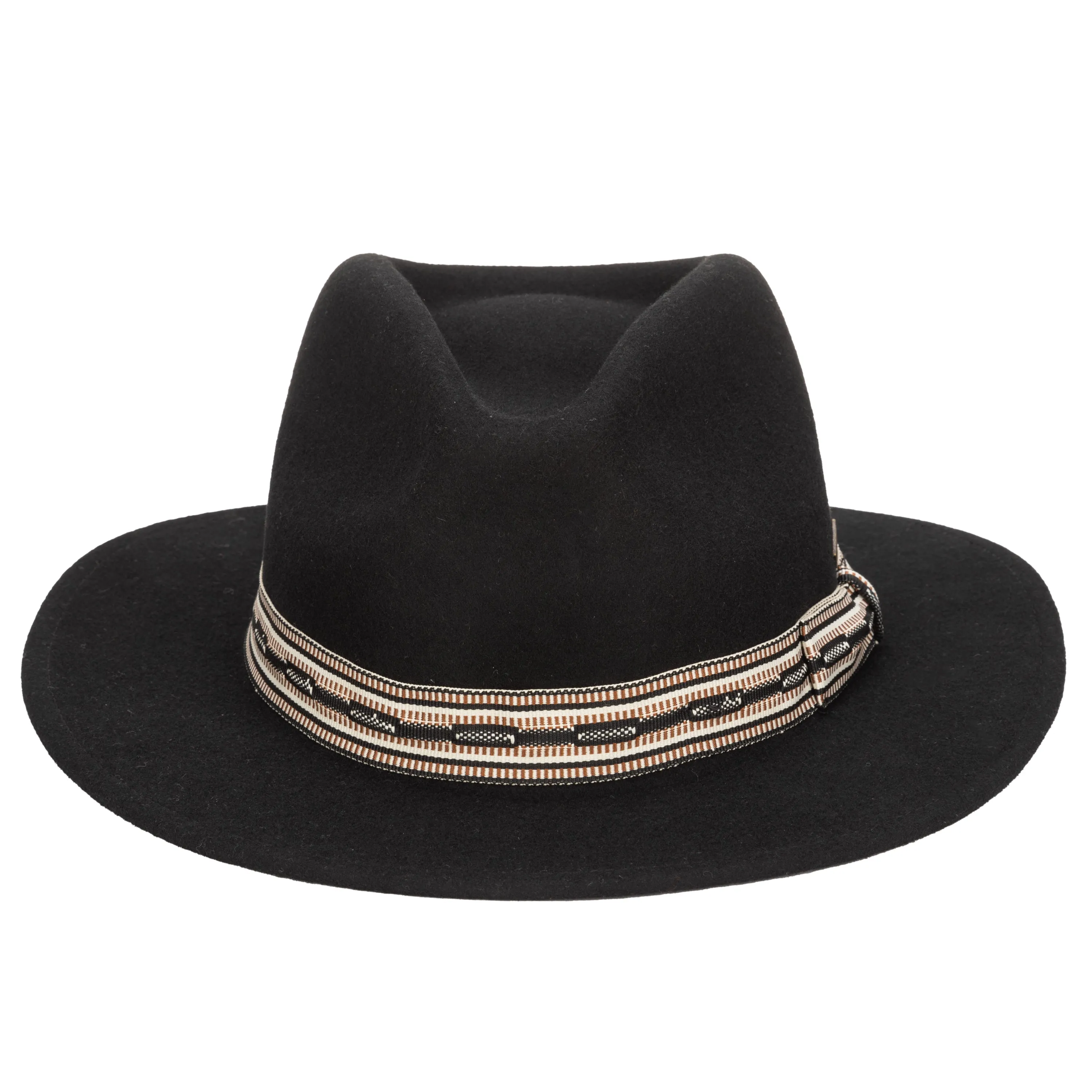 Men's Wool Felt Fedora With Multi Stripe  Jacquard Band