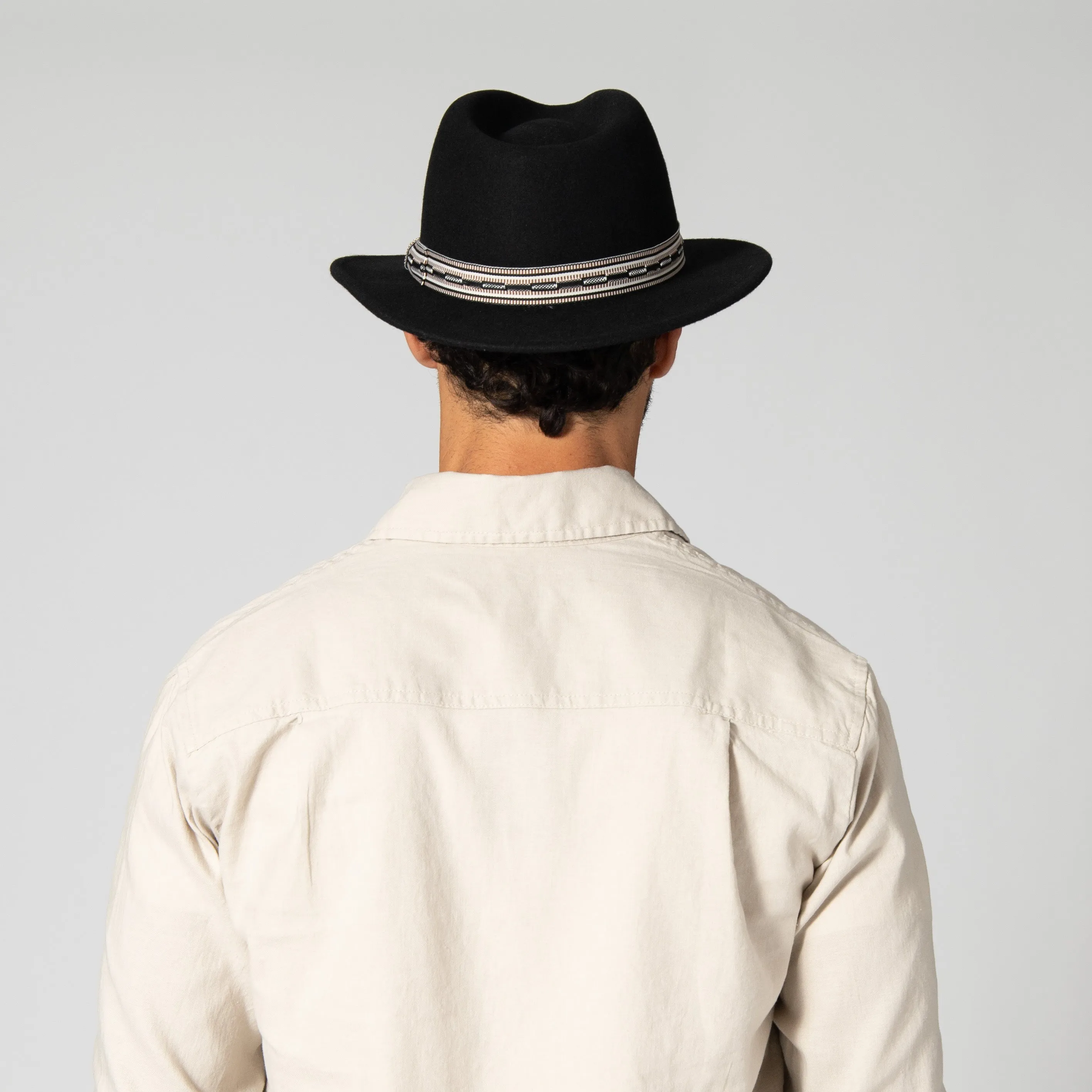 Men's Wool Felt Fedora With Multi Stripe  Jacquard Band