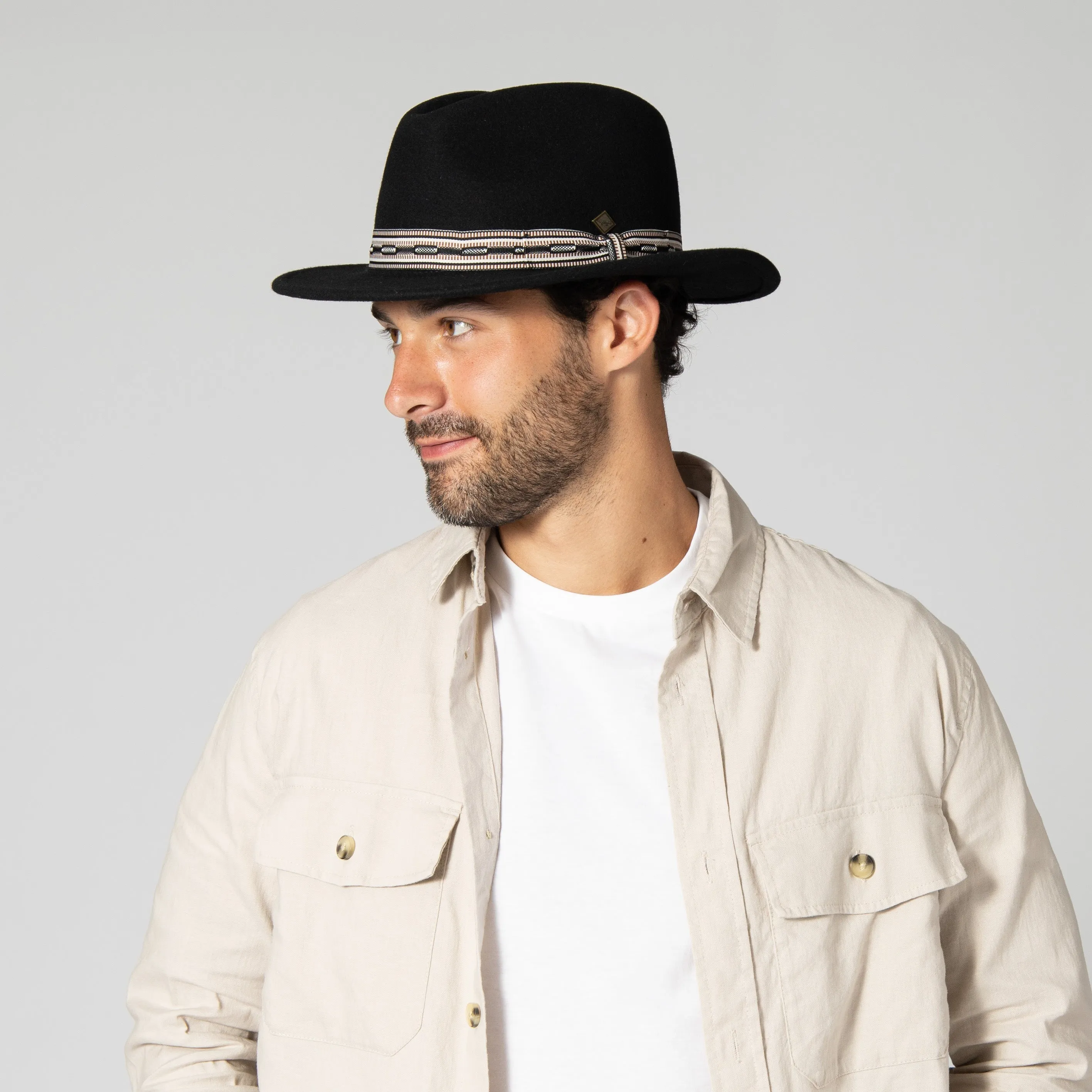 Men's Wool Felt Fedora With Multi Stripe  Jacquard Band