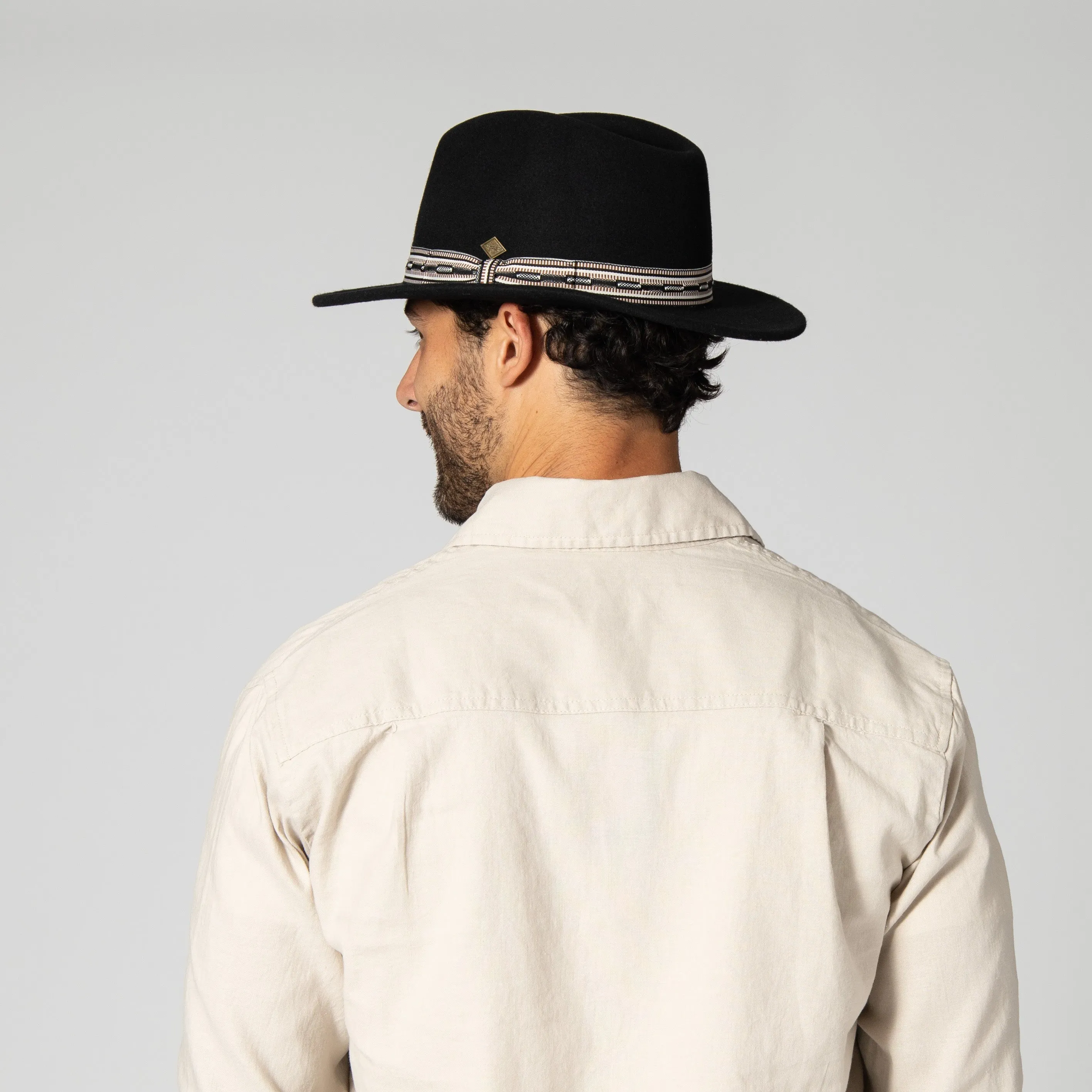 Men's Wool Felt Fedora With Multi Stripe  Jacquard Band
