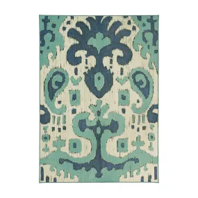 Ochre Ikat Steel Blue Washable Rug