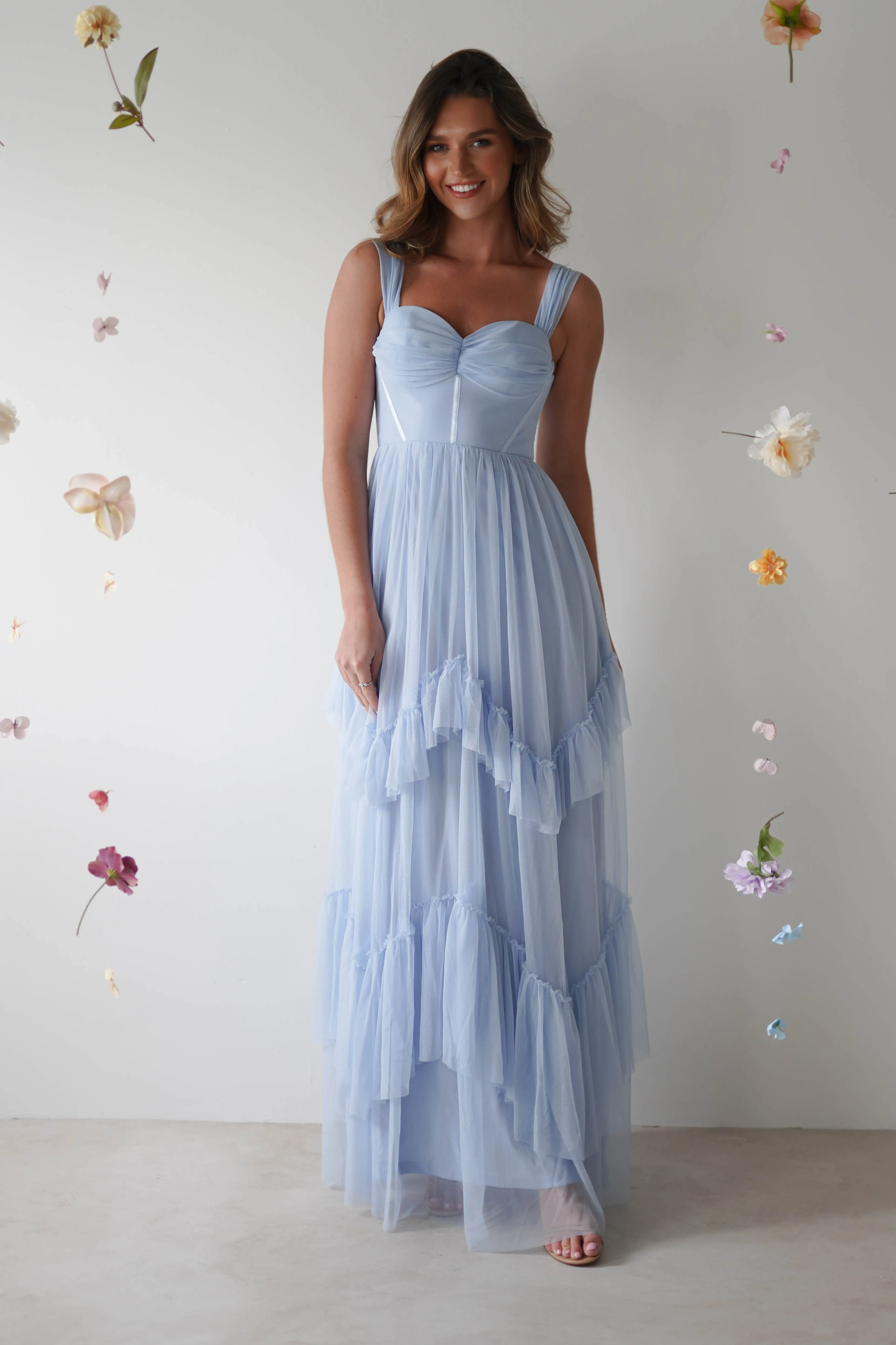 Palama Shimmer Tulle Maxi Dress | Blue