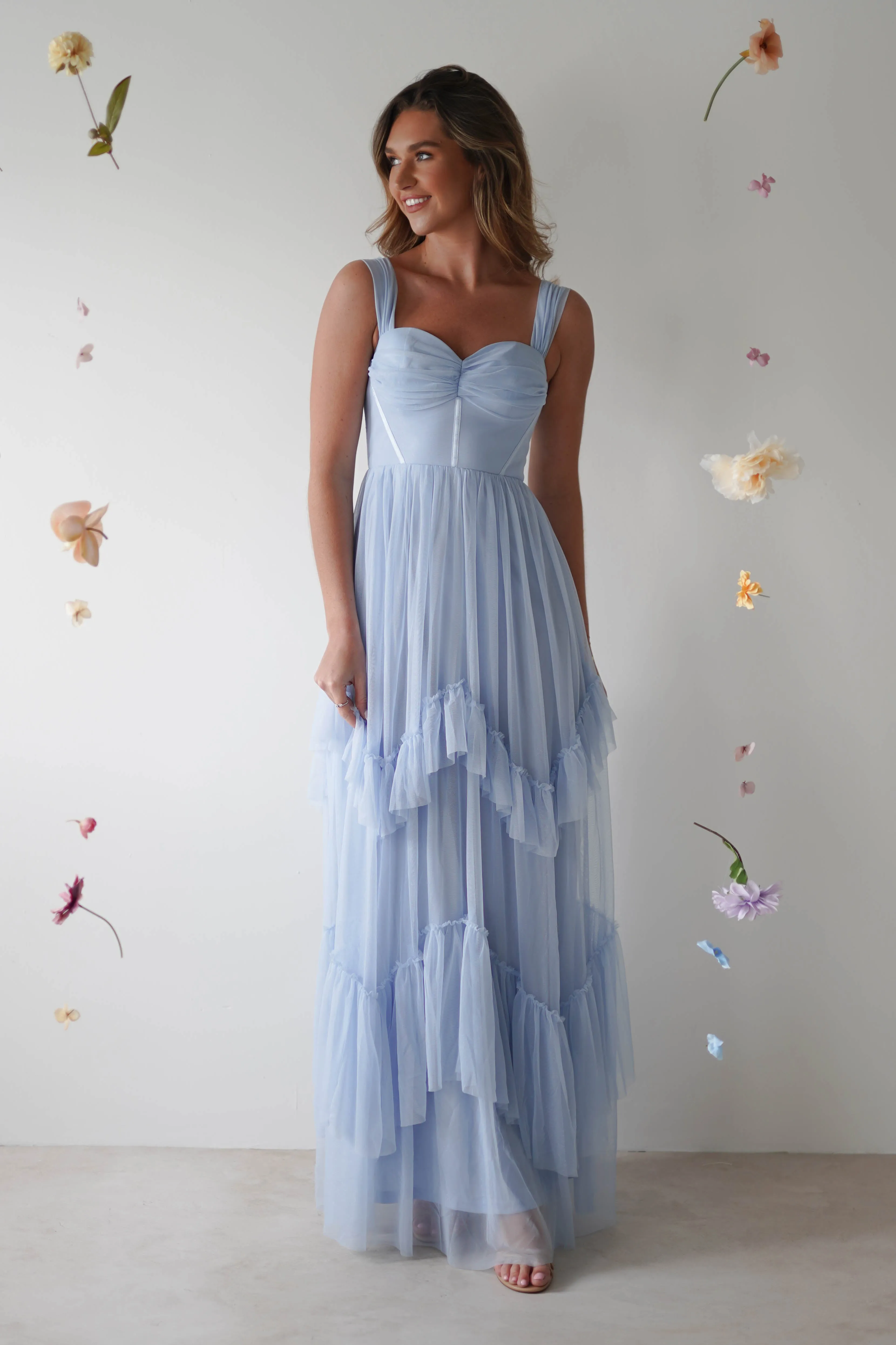 Palama Shimmer Tulle Maxi Dress | Blue