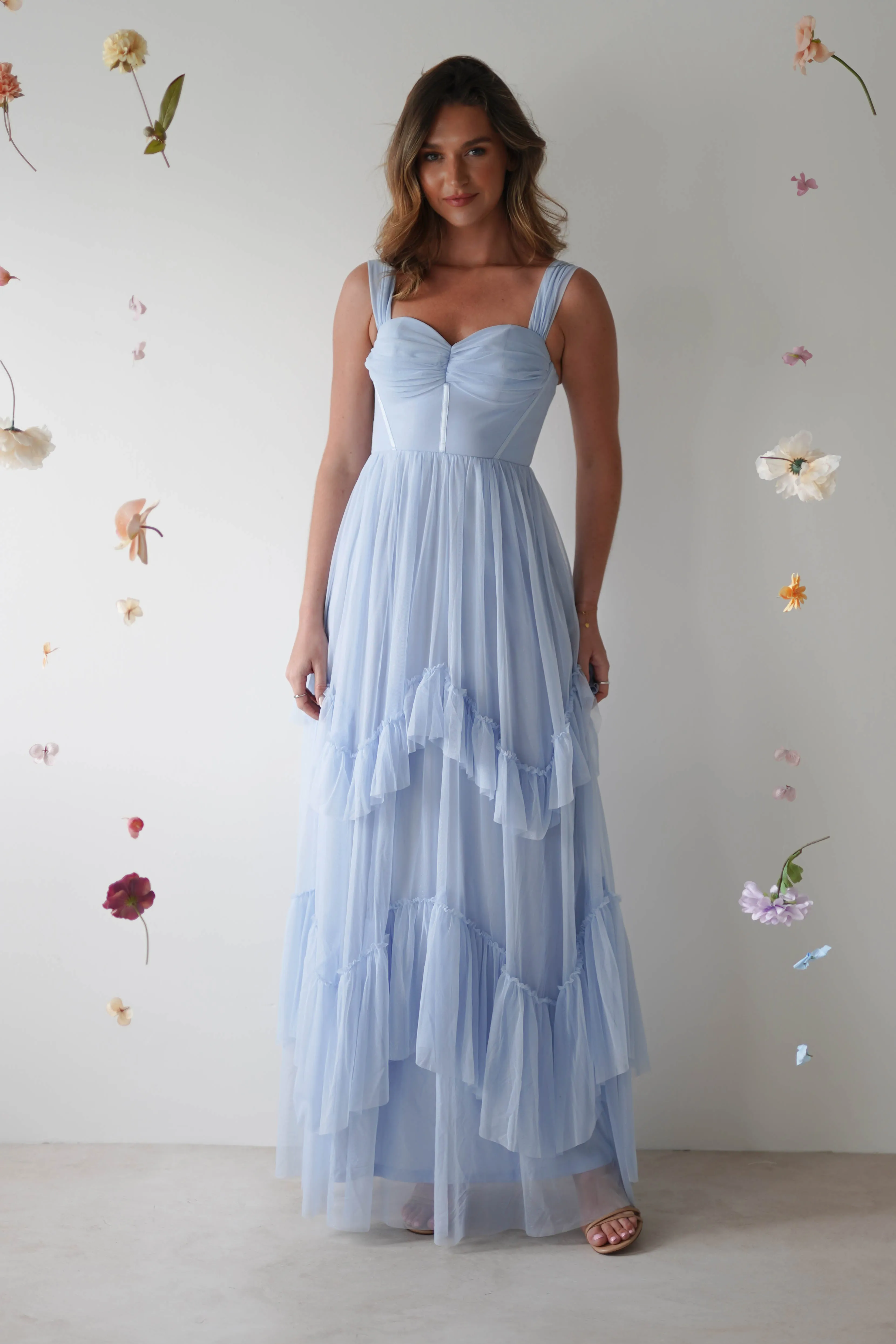 Palama Shimmer Tulle Maxi Dress | Blue