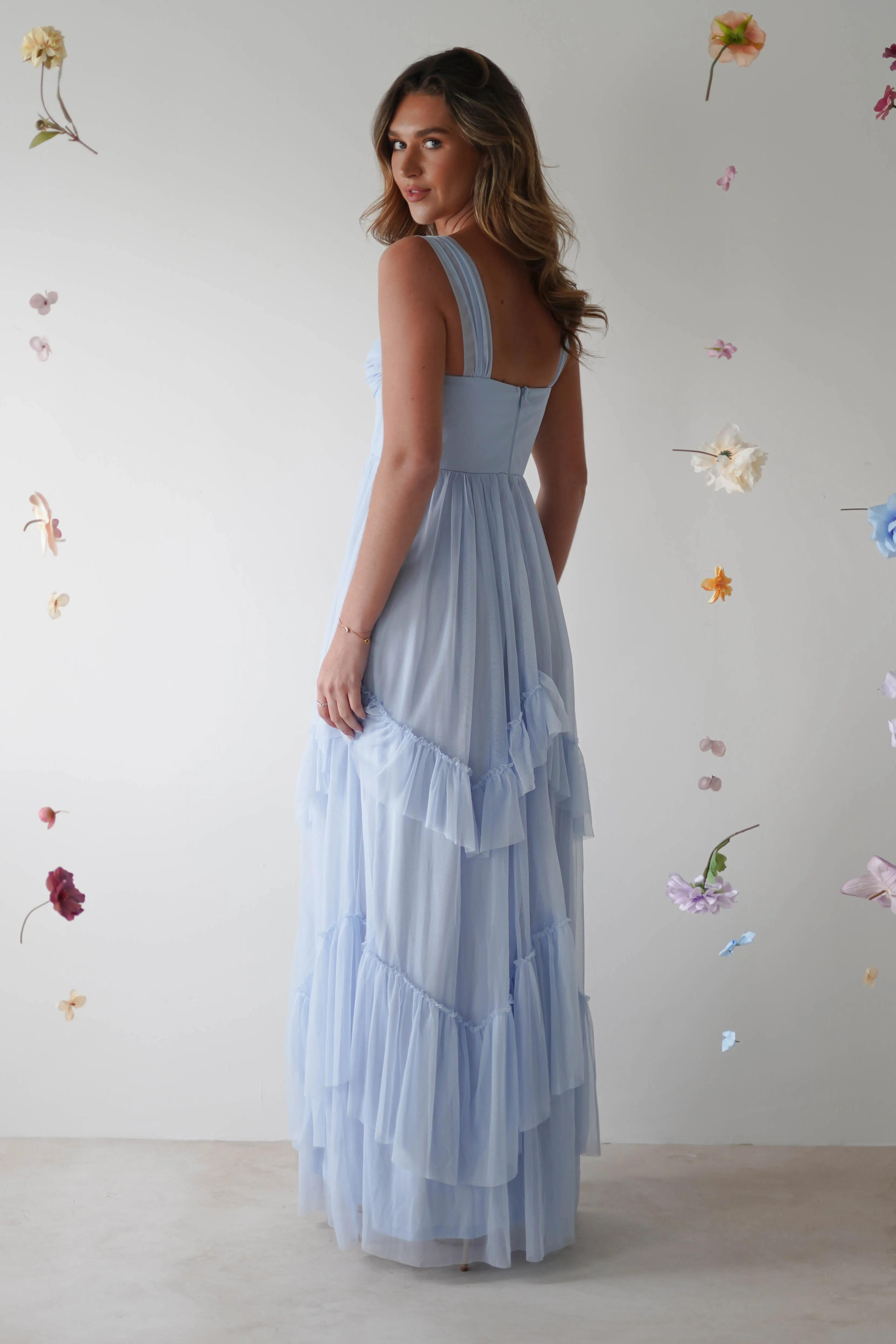 Palama Shimmer Tulle Maxi Dress | Blue