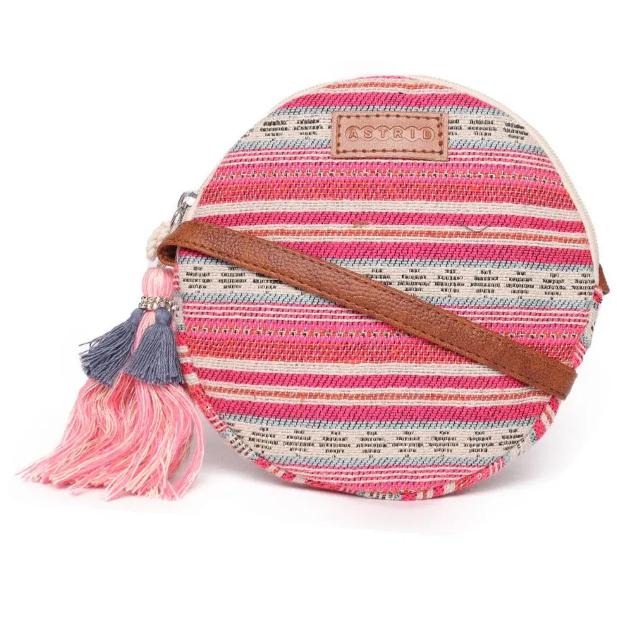 Pink Jacquard Womens Sling Bag Medium Size