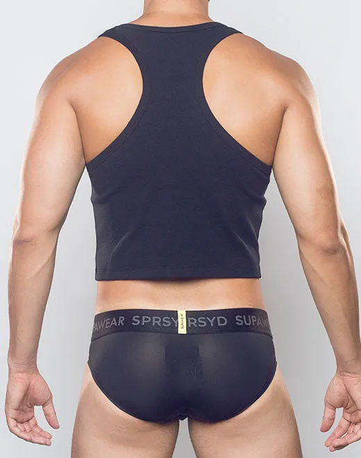 Ribbed Cropped Singlet - Black