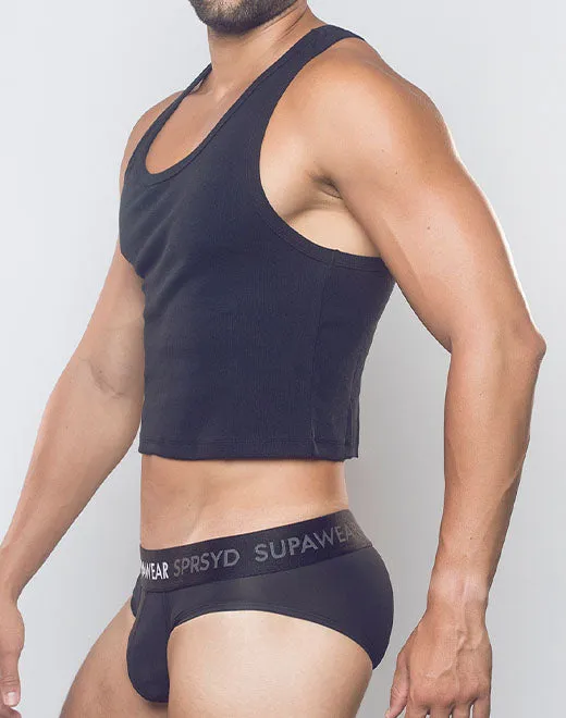 Ribbed Cropped Singlet - Black