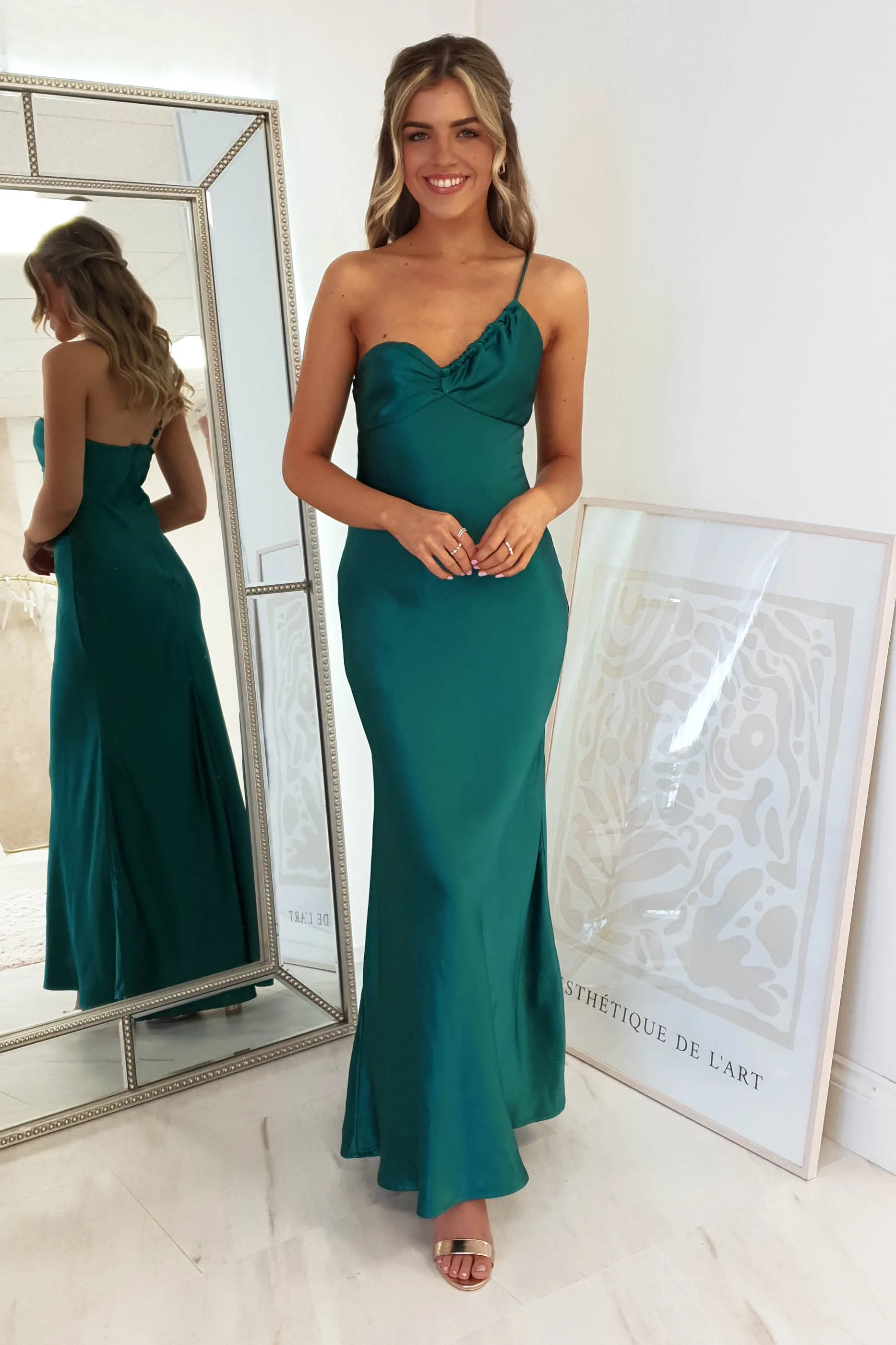 Selena Soft Satin Maxi Dress | Forest Green